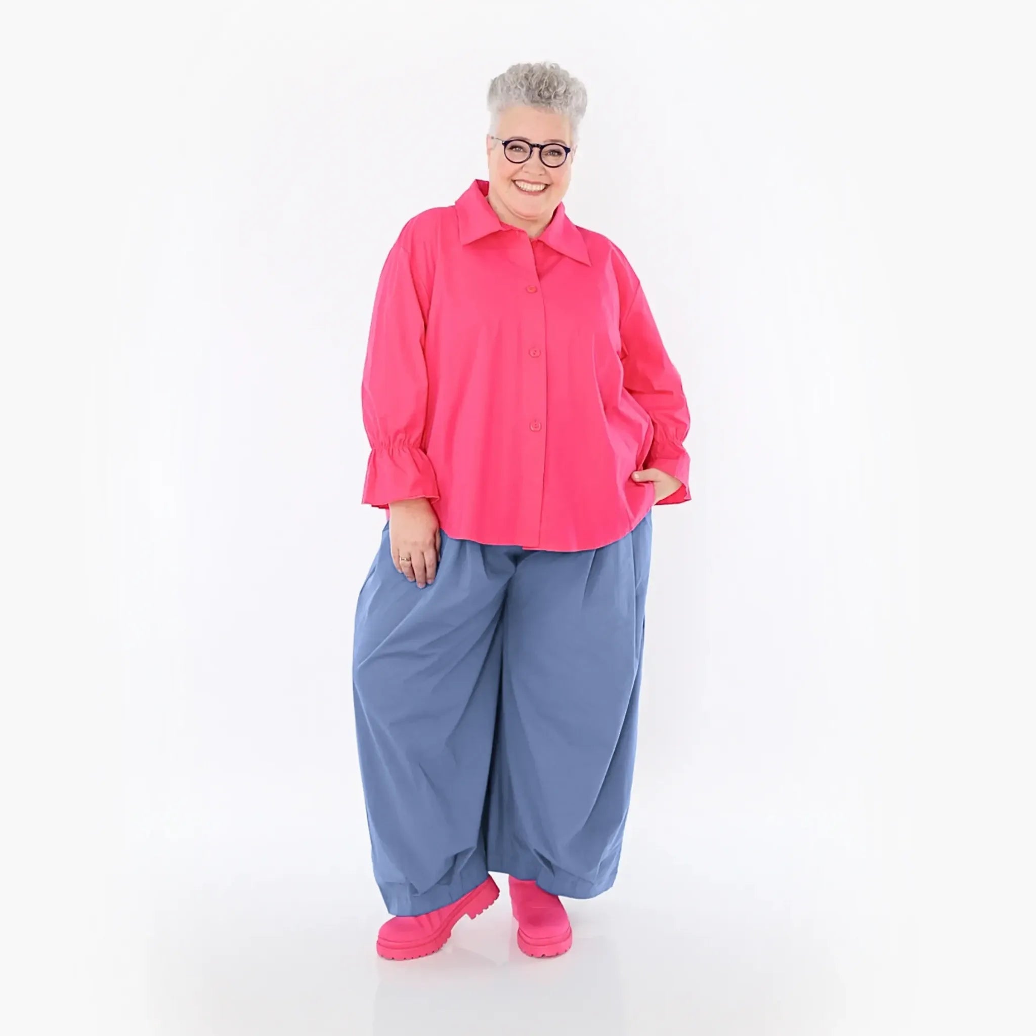  AKH Fashion Bluse in gerundeter Form, aus Baumwolle, 1482.07062, Fuchsia, Ausgefallen