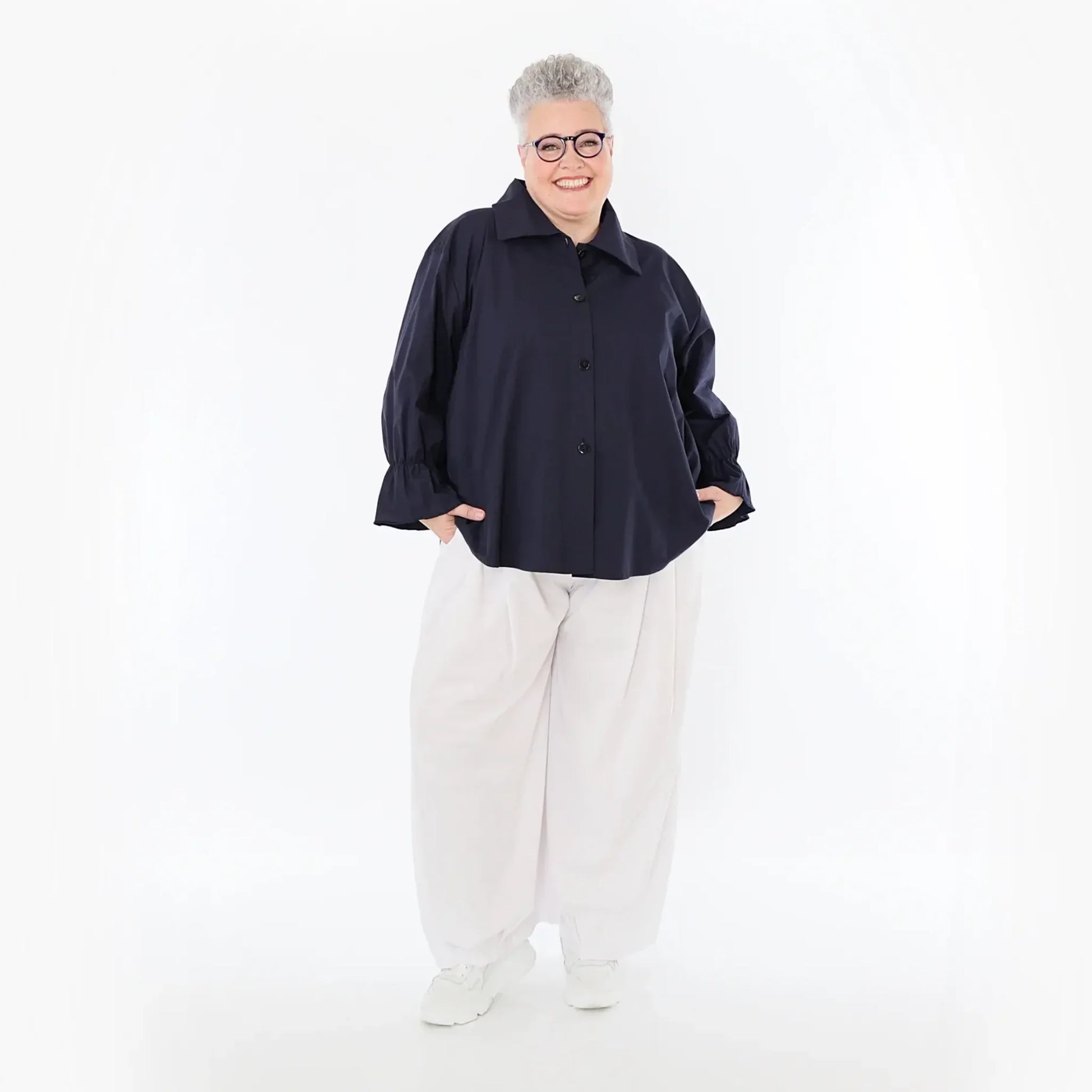  AKH Fashion Bluse in gerundeter Form, aus Baumwolle, 1482.07062, Marine, Ausgefallen