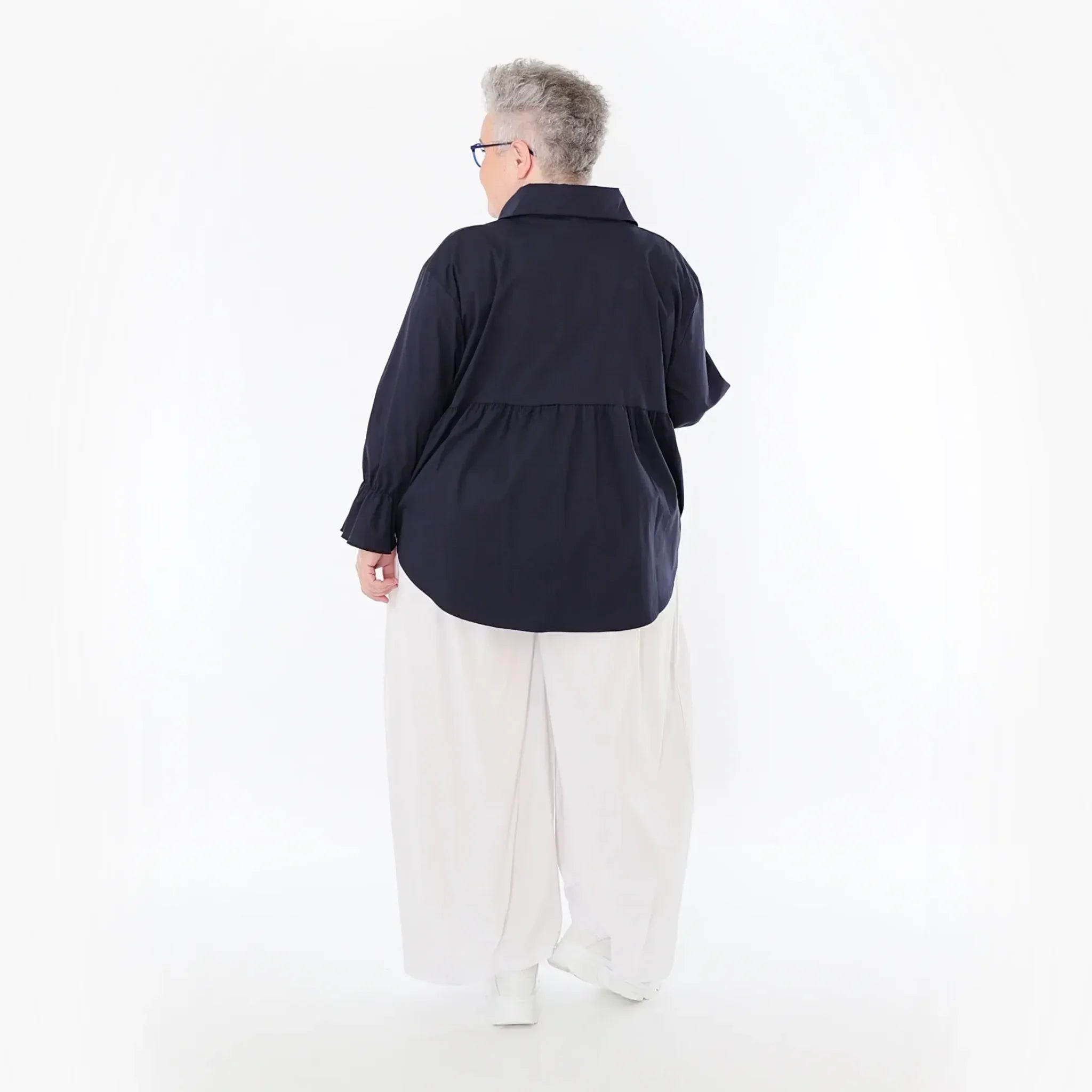  AKH Fashion Bluse in gerundeter Form, aus Baumwolle, 1482.07062, Marine, Ausgefallen