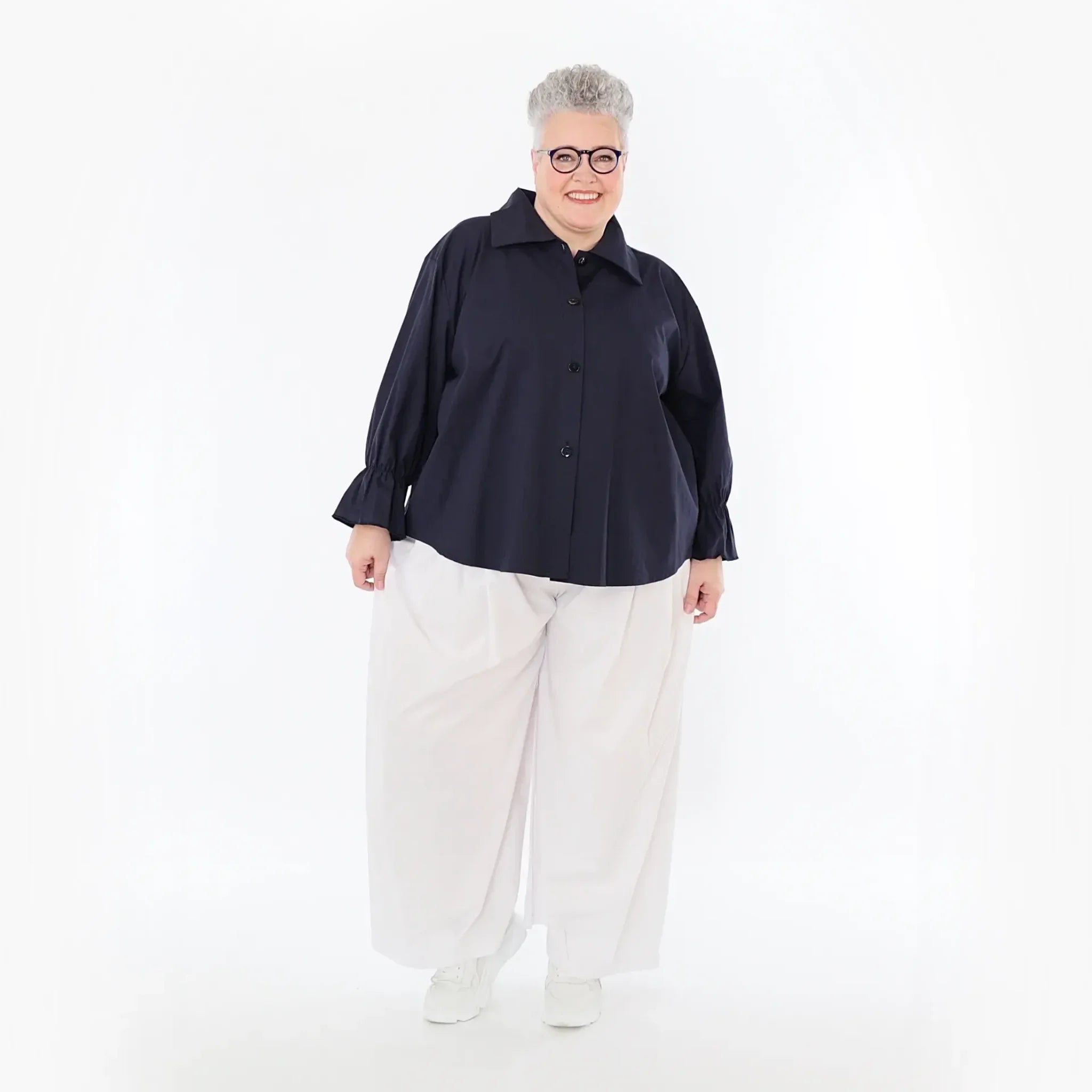  AKH Fashion Bluse in gerundeter Form, aus Baumwolle, 1482.07062, Marine, Ausgefallen