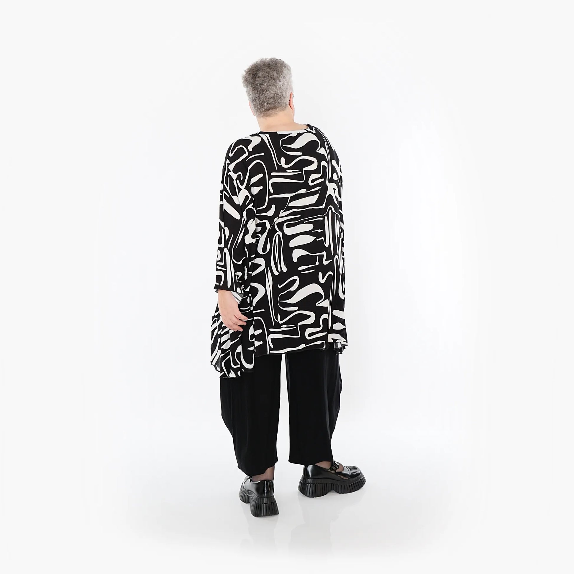  A-Form Bigshirt von AKH Fashion aus Viskose, 1487.07069, Schwarz/Weiß, Pinselstrich, Schick