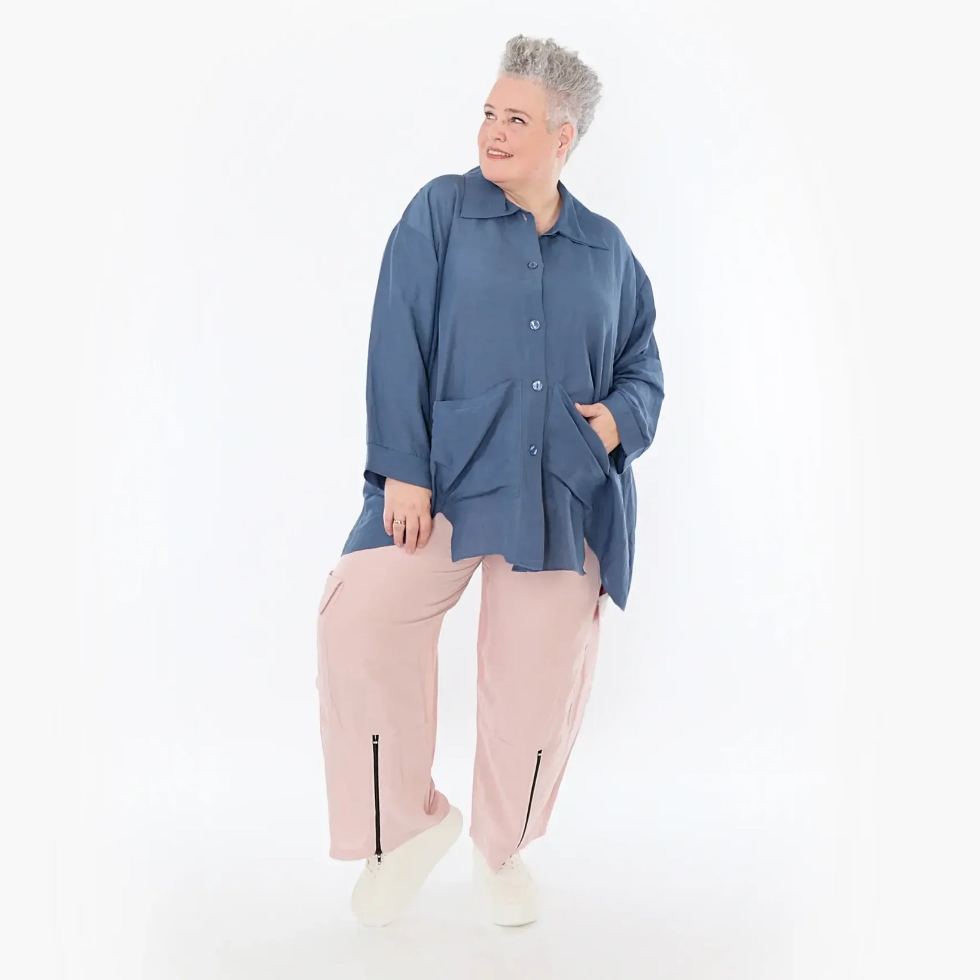  A-Form Jacke von AKH Fashion aus Viskose, 1490.07095, Azurblau, Ausgefallen, Zeitlos