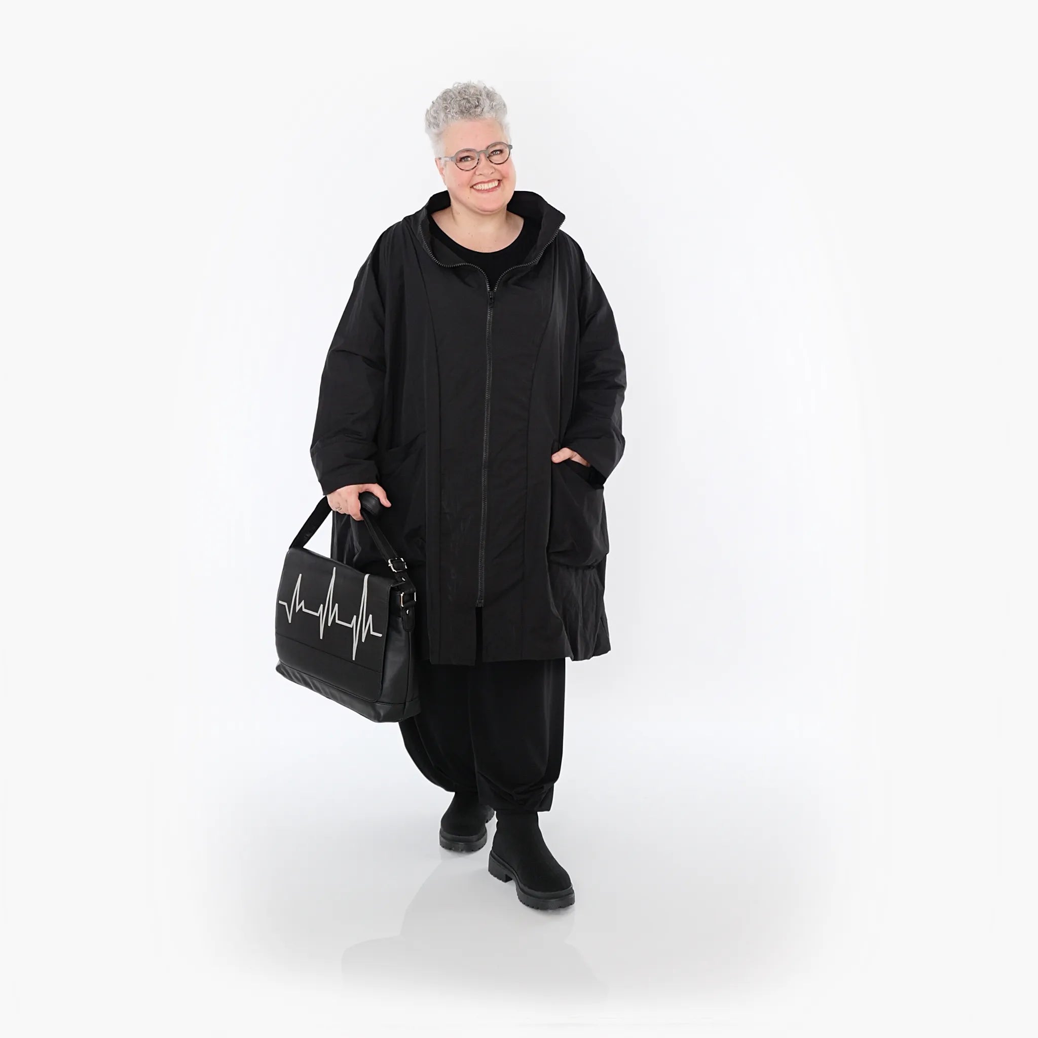  AKH Fashion Mantel in Vokuhila-Form, aus Baumwolle, 1493.02276, Schwarz, Ausgefallen