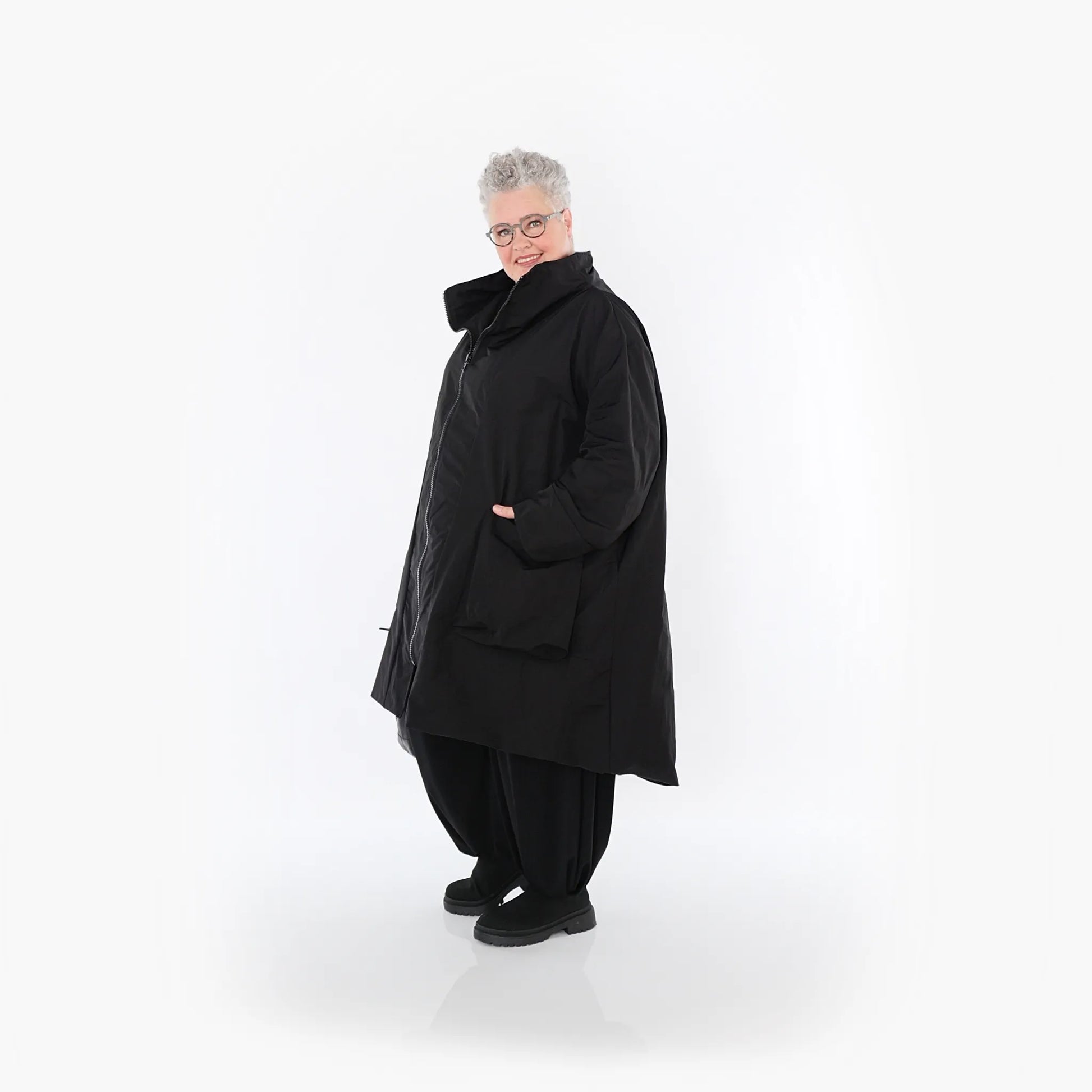  AKH Fashion Mantel in Vokuhila-Form, aus Baumwolle, 1493.02276, Schwarz, Ausgefallen