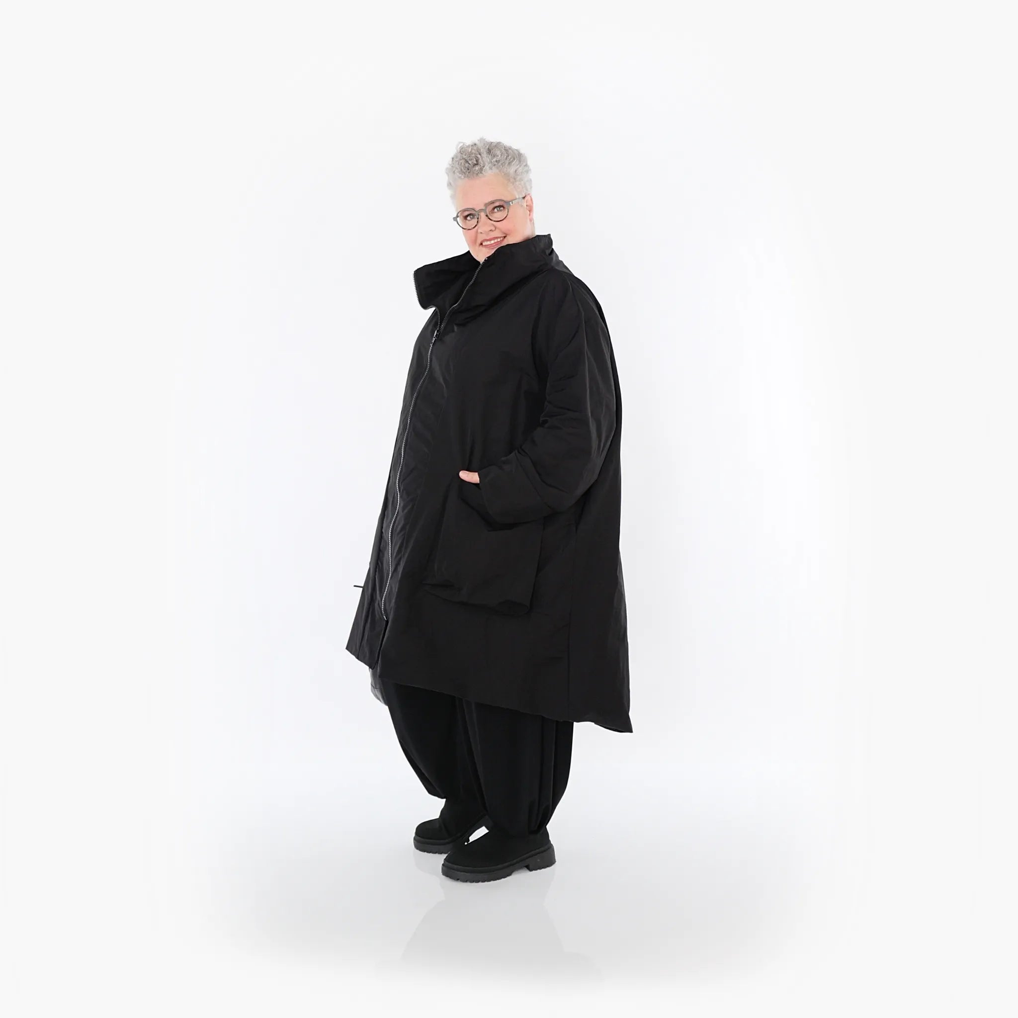  AKH Fashion Mantel in Vokuhila-Form, aus Baumwolle, 1493.02276, Schwarz, Ausgefallen