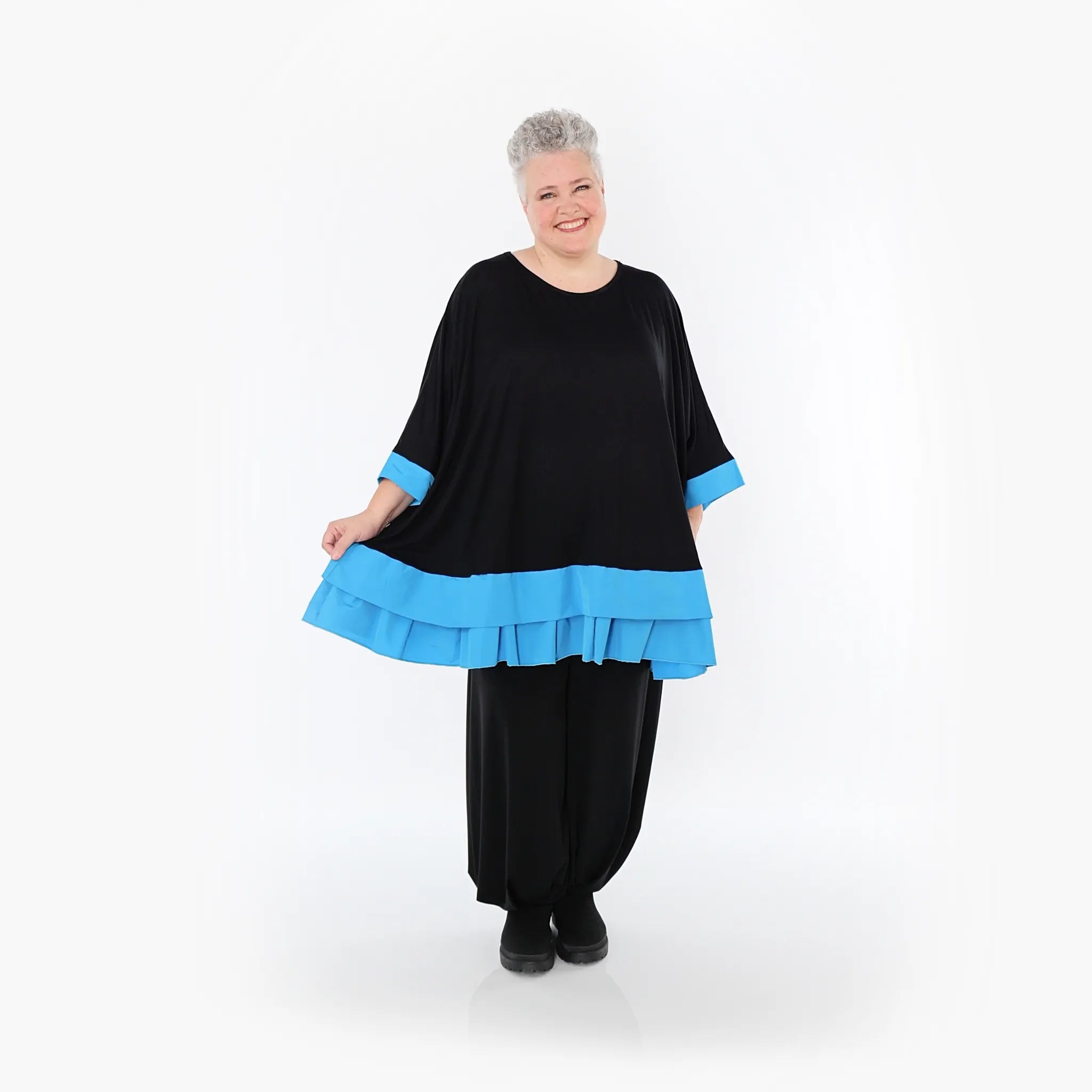  A-Form Bigshirt von AKH Fashion aus Viskose, 1493.07103, Schwarz/Blau, Ausgefallen, Zeitlos