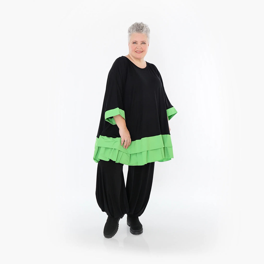  A-Form Bigshirt von AKH Fashion aus Viskose, 1493.07103, Schwarz/Grün, Ausgefallen, Zeitlos