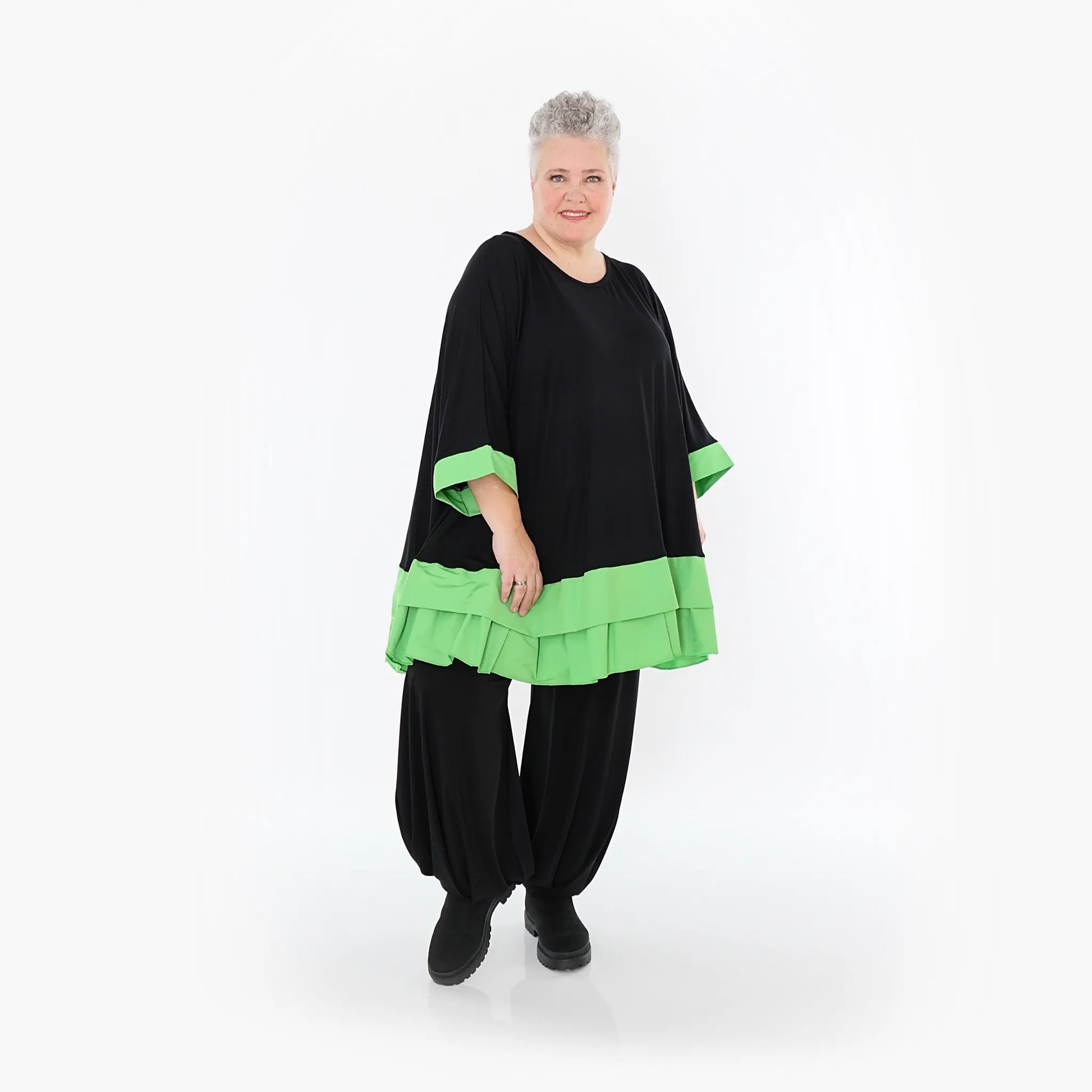  A-Form Bigshirt von AKH Fashion aus Viskose, 1493.07103, Schwarz/Grün, Ausgefallen, Zeitlos