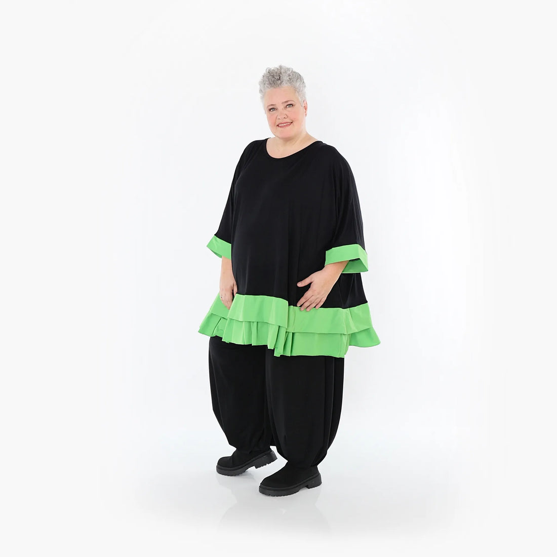  A-Form Bigshirt von AKH Fashion aus Viskose, 1493.07103, Schwarz/Grün, Ausgefallen, Zeitlos