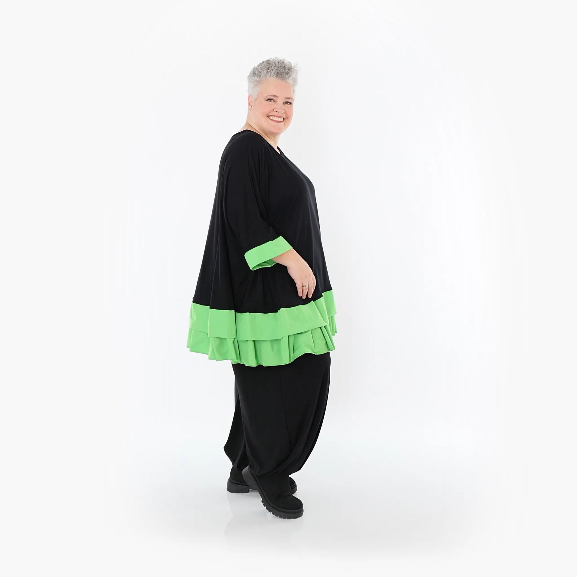  A-Form Bigshirt von AKH Fashion aus Viskose, 1493.07103, Schwarz/Grün, Ausgefallen, Zeitlos