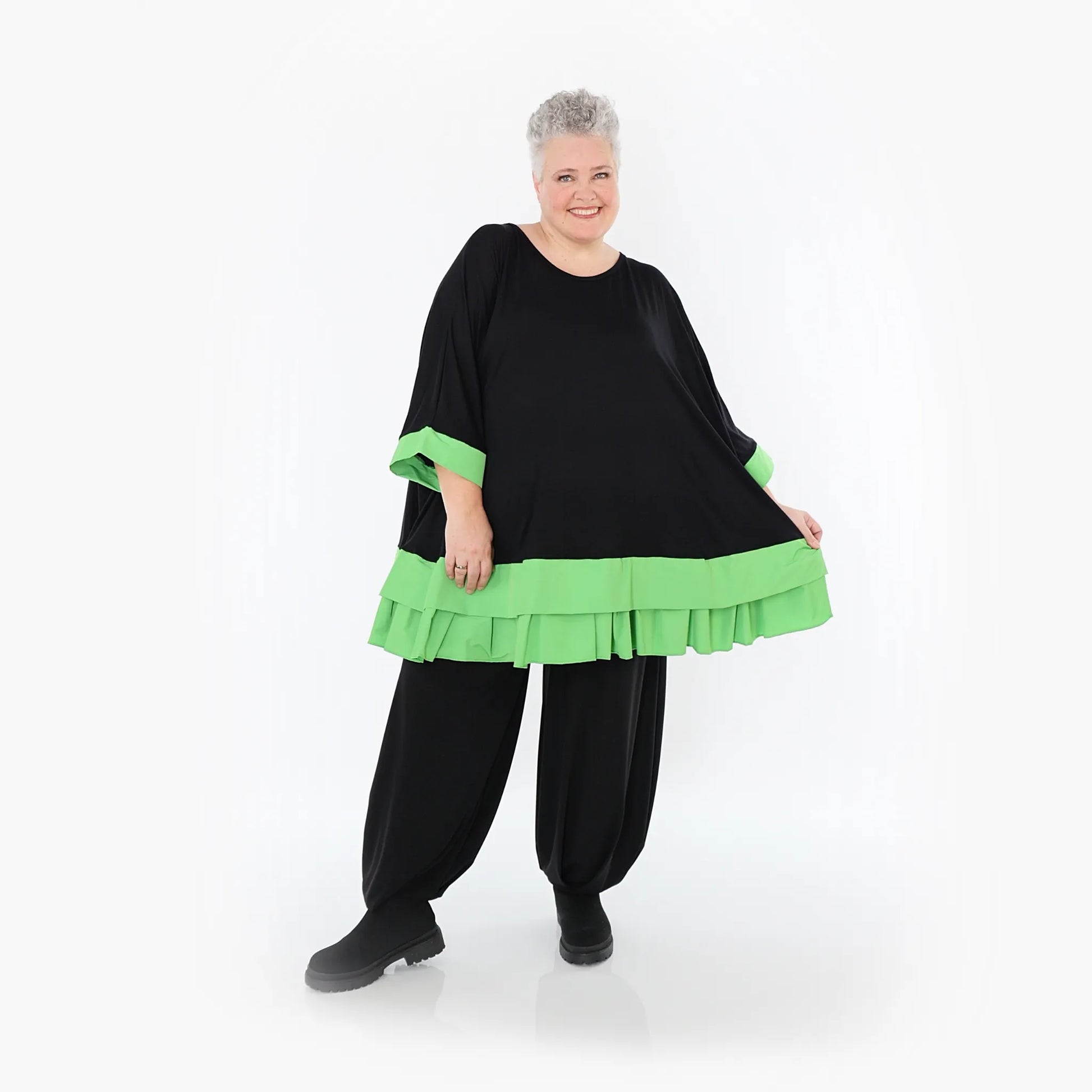  A-Form Bigshirt von AKH Fashion aus Viskose, 1493.07103, Schwarz/Grün, Ausgefallen, Zeitlos