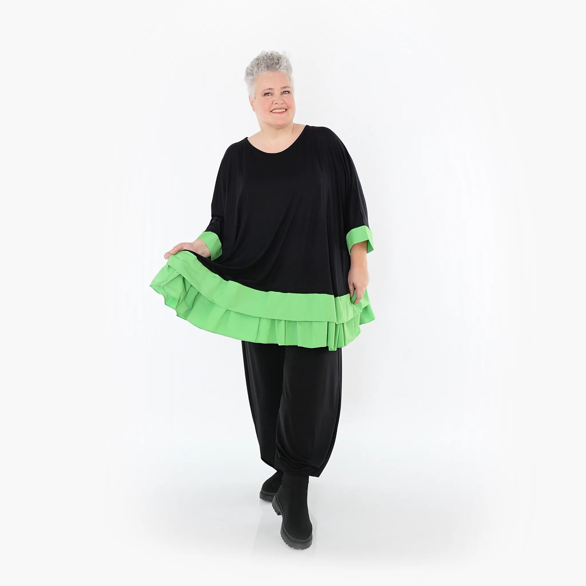  A-Form Bigshirt von AKH Fashion aus Viskose, 1493.07103, Schwarz/Grün, Ausgefallen, Zeitlos