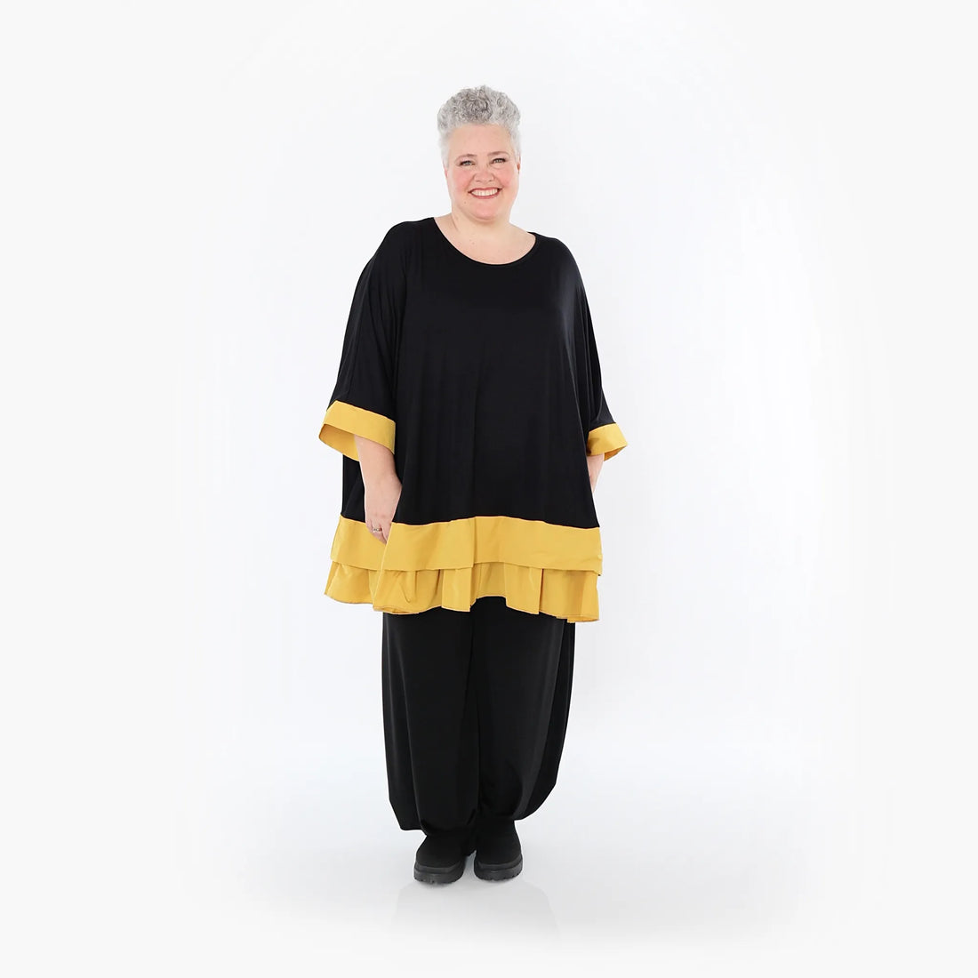  A-Form Bigshirt von AKH Fashion aus Viskose, 1493.07103, Schwarz/Honiggelb, Ausgefallen