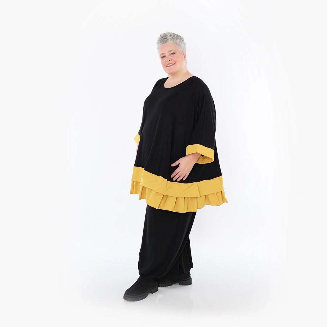  A-Form Bigshirt von AKH Fashion aus Viskose, 1493.07103, Schwarz/Honiggelb, Ausgefallen