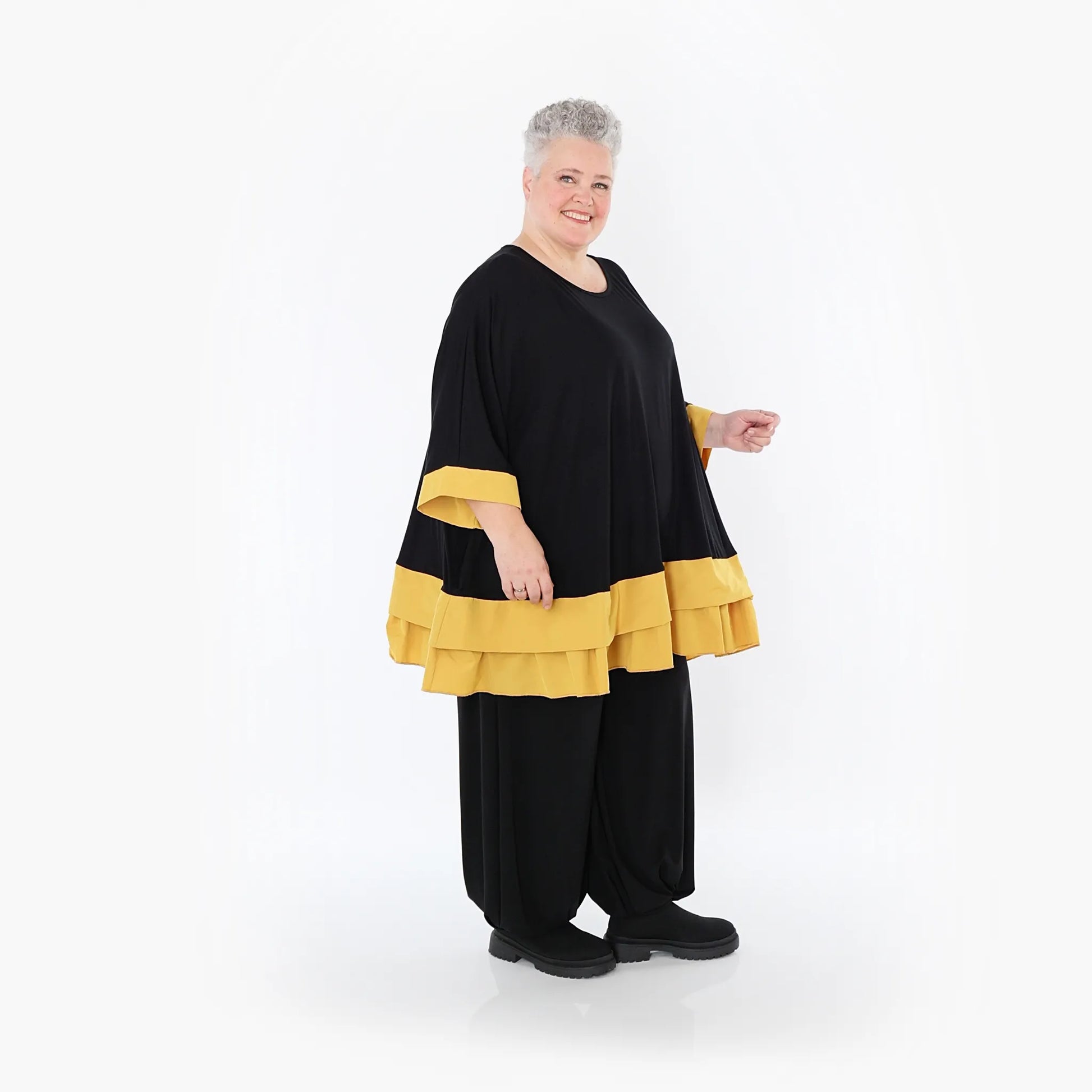  A-Form Bigshirt von AKH Fashion aus Viskose, 1493.07103, Schwarz/Honiggelb, Ausgefallen
