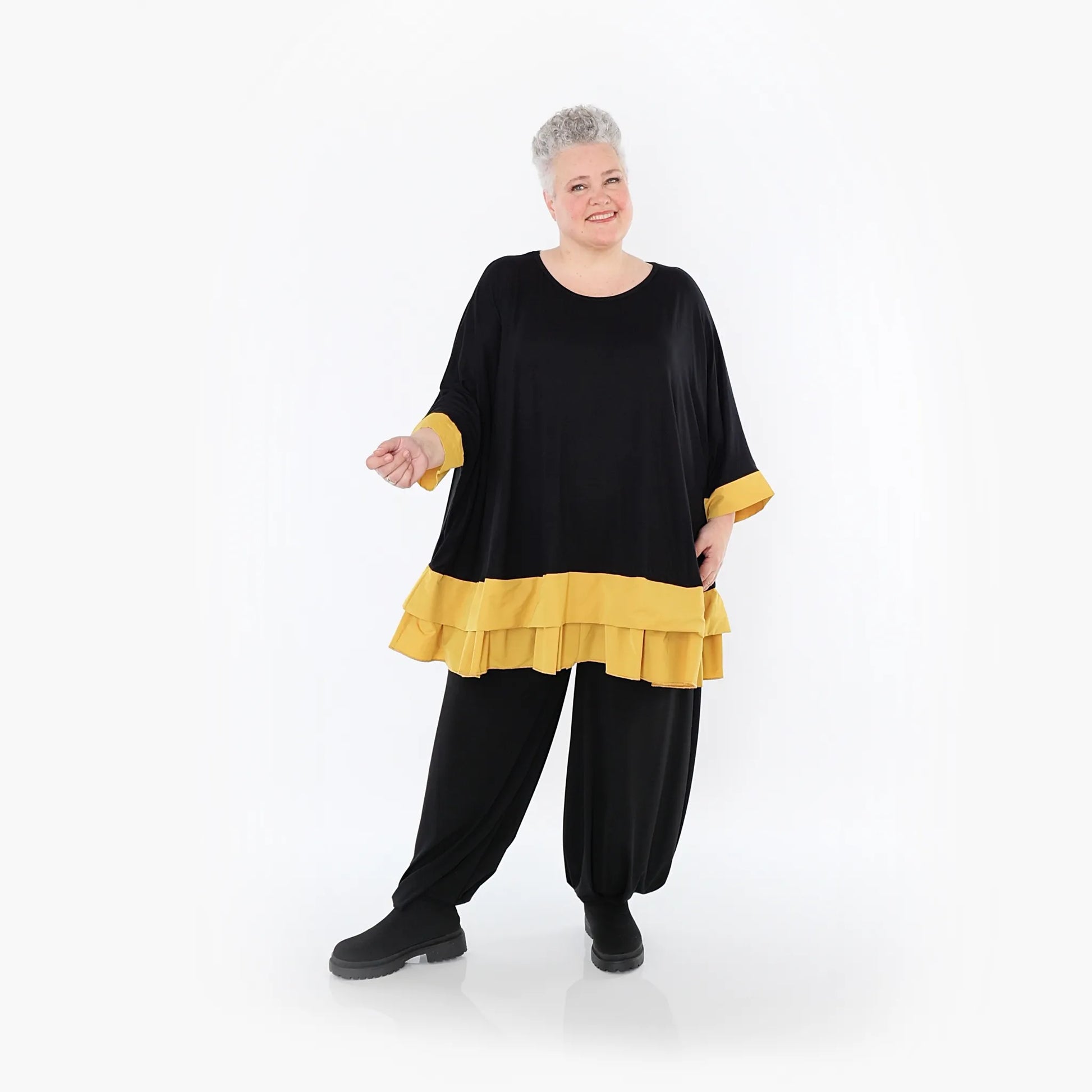  A-Form Bigshirt von AKH Fashion aus Viskose, 1493.07103, Schwarz/Honiggelb, Ausgefallen