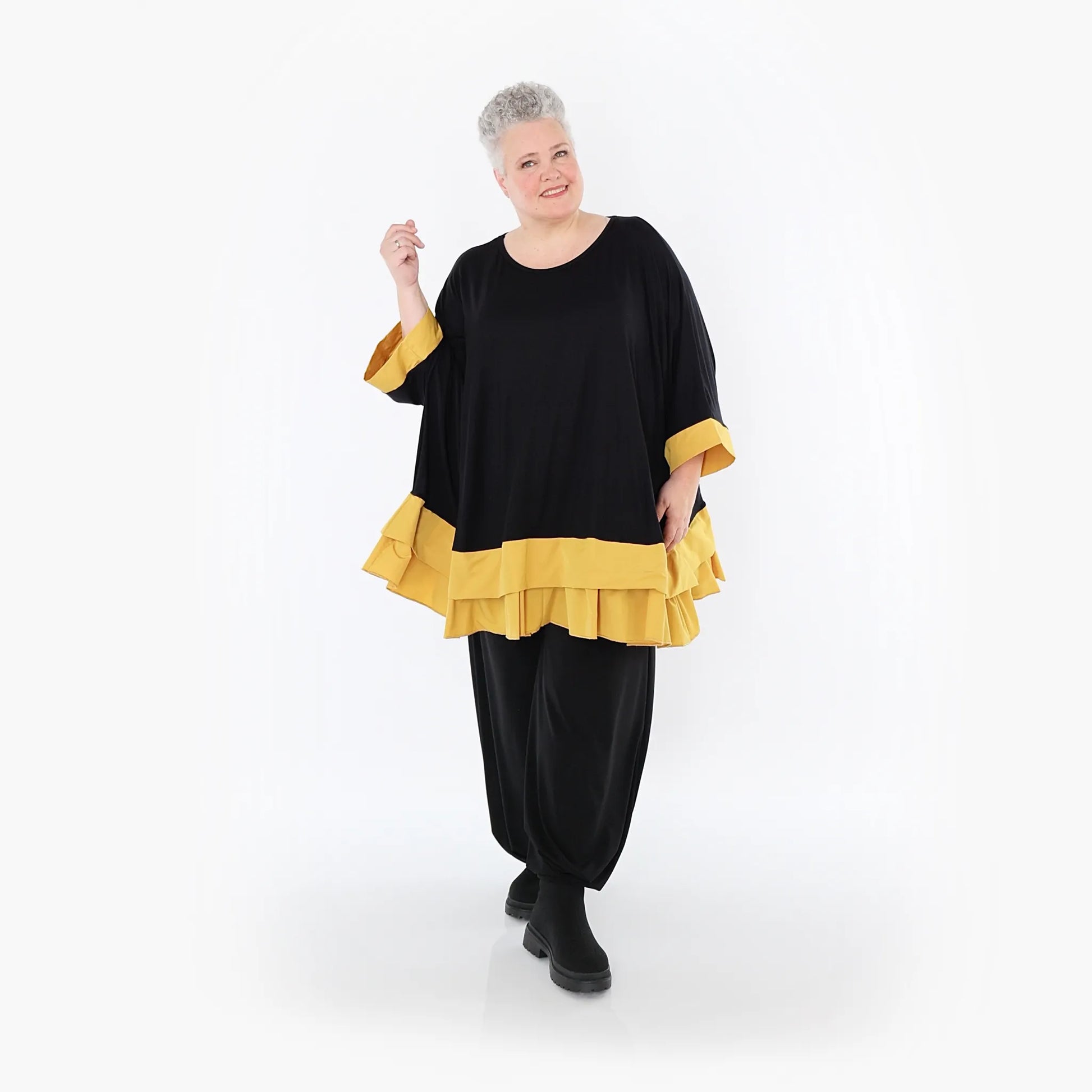  A-Form Bigshirt von AKH Fashion aus Viskose, 1493.07103, Schwarz/Honiggelb, Ausgefallen