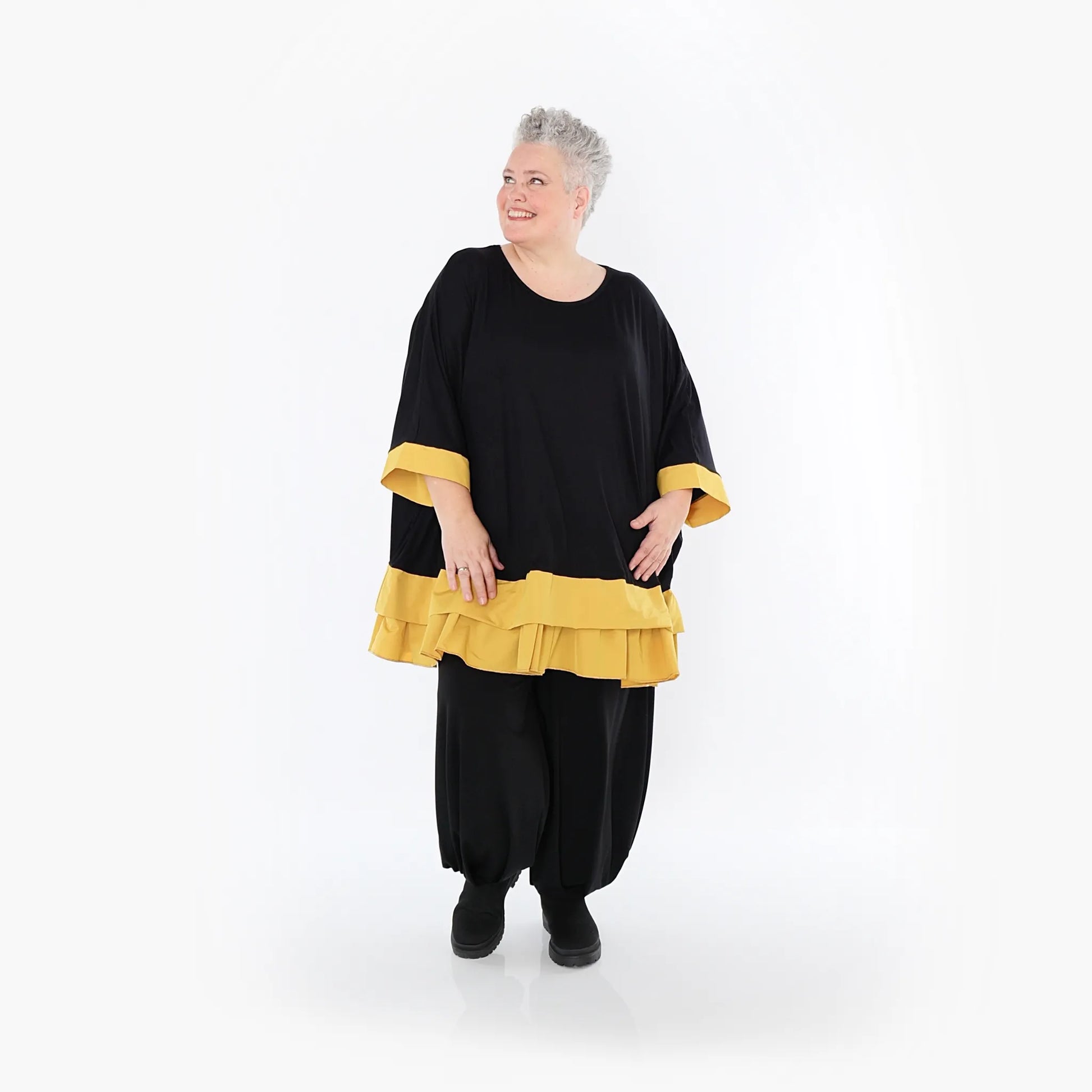  A-Form Bigshirt von AKH Fashion aus Viskose, 1493.07103, Schwarz/Honiggelb, Ausgefallen