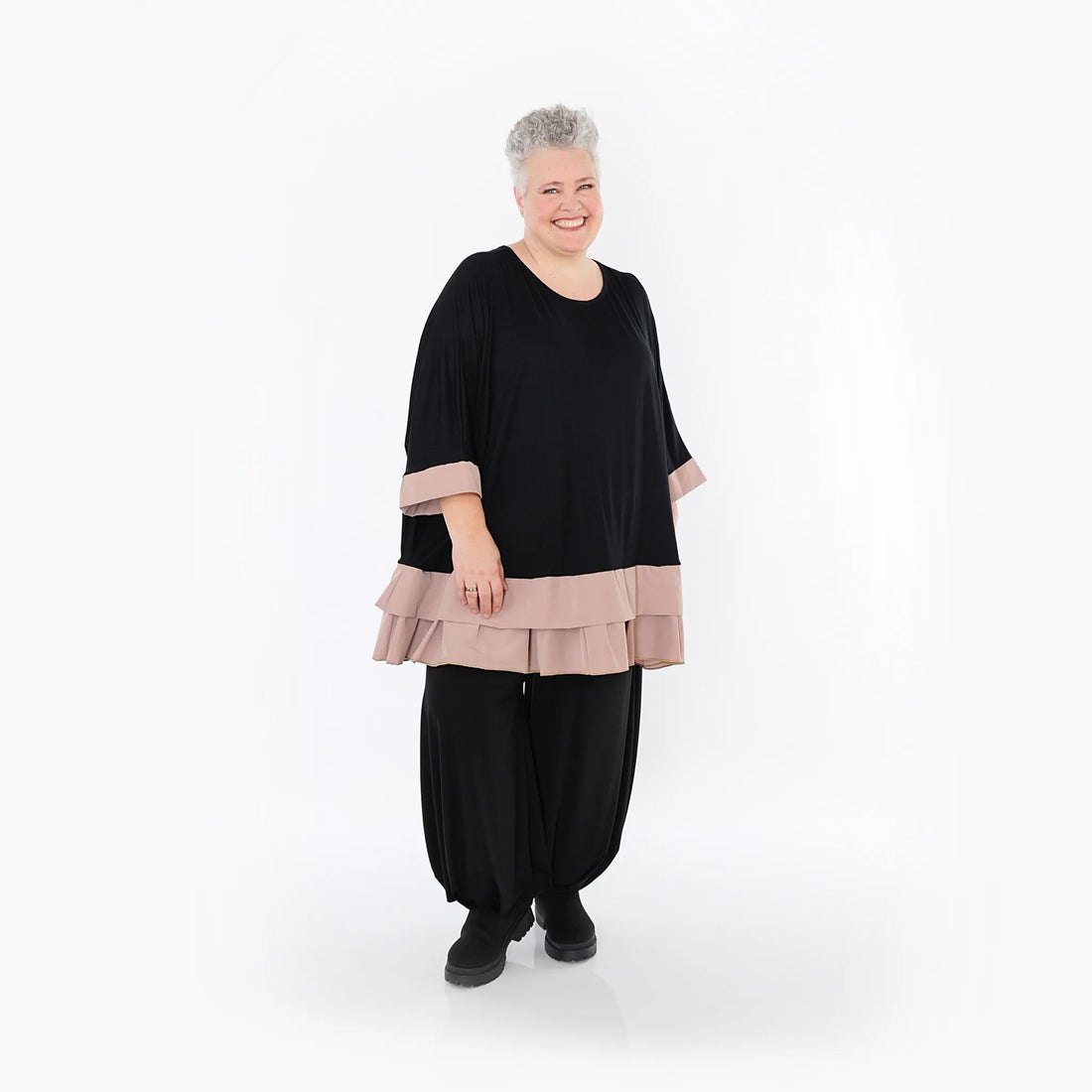  A-Form Bigshirt von AKH Fashion aus Viskose, 1493.07103, Schwarz/Mauve, Ausgefallen, Zeitlos