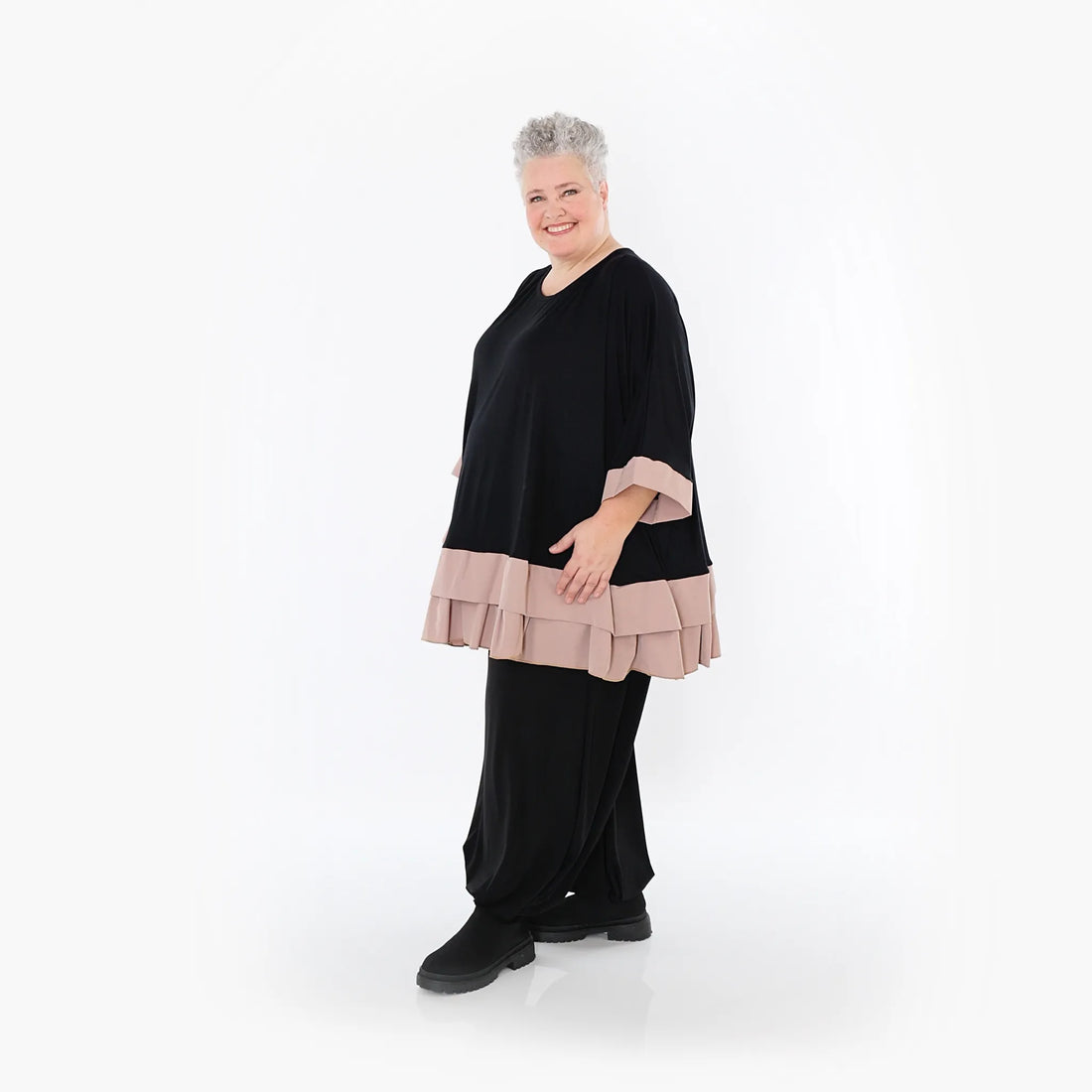  A-Form Bigshirt von AKH Fashion aus Viskose, 1493.07103, Schwarz/Mauve, Ausgefallen, Zeitlos