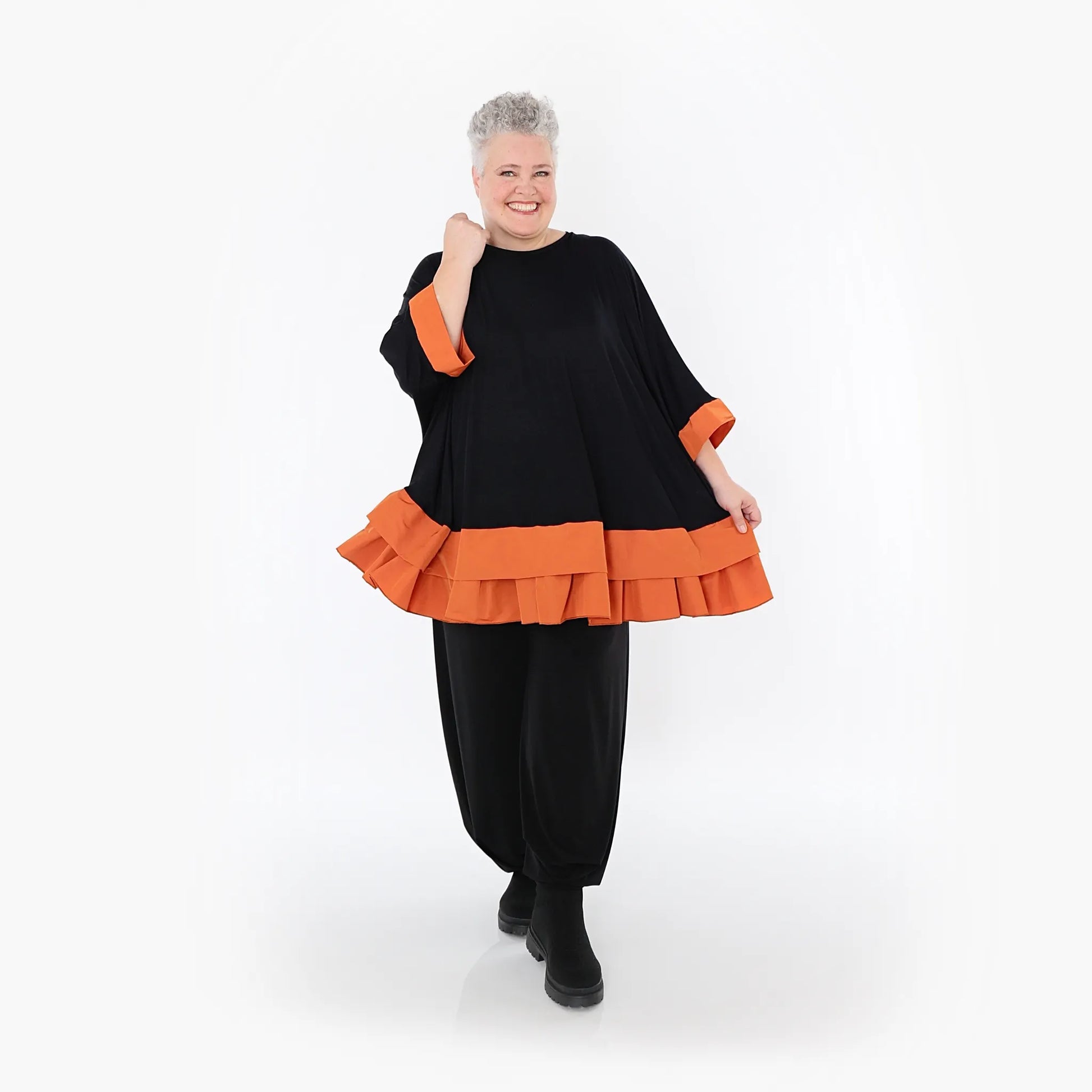  A-Form Bigshirt von AKH Fashion aus Viskose, 1493.07103, Schwarz/Orange, Ausgefallen, Zeitlos