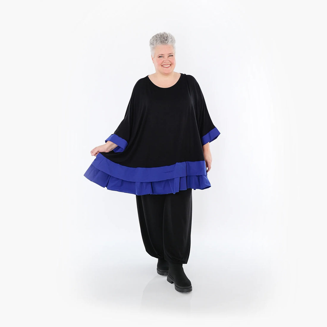  A-Form Bigshirt von AKH Fashion aus Viskose, 1493.07103, Schwarz/Royalblau, Ausgefallen