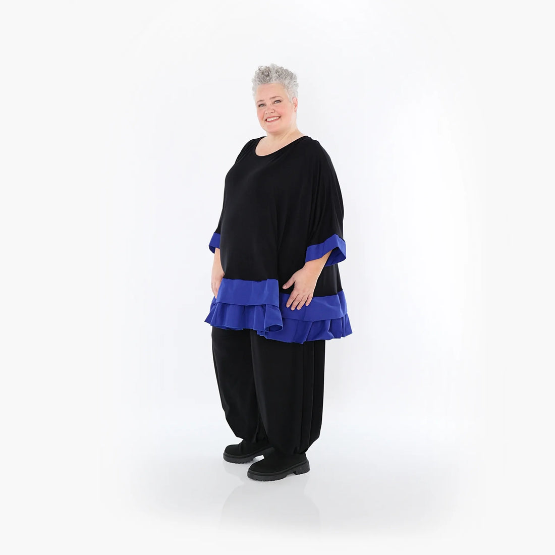  A-Form Bigshirt von AKH Fashion aus Viskose, 1493.07103, Schwarz/Royalblau, Ausgefallen