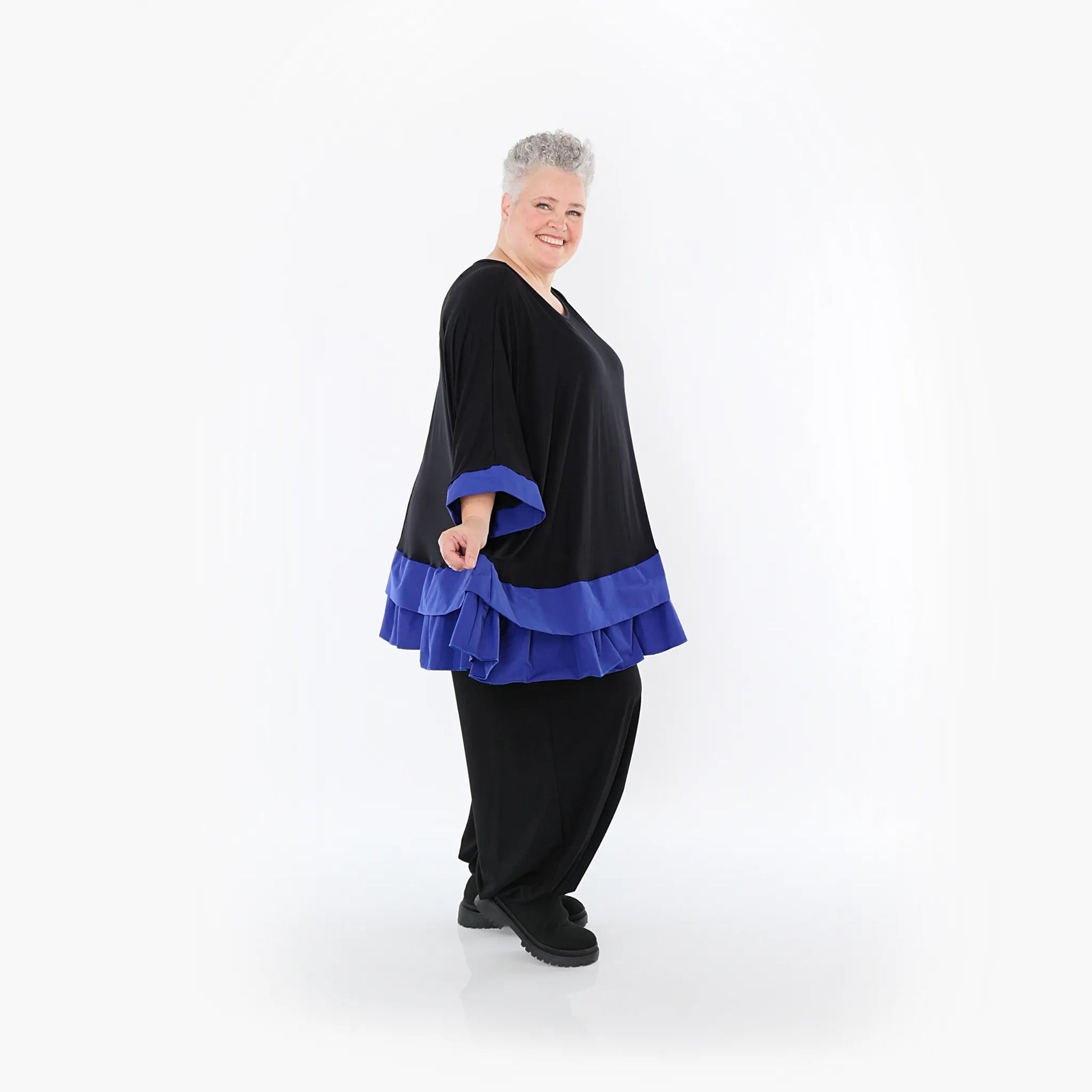  A-Form Bigshirt von AKH Fashion aus Viskose, 1493.07103, Schwarz/Royalblau, Ausgefallen