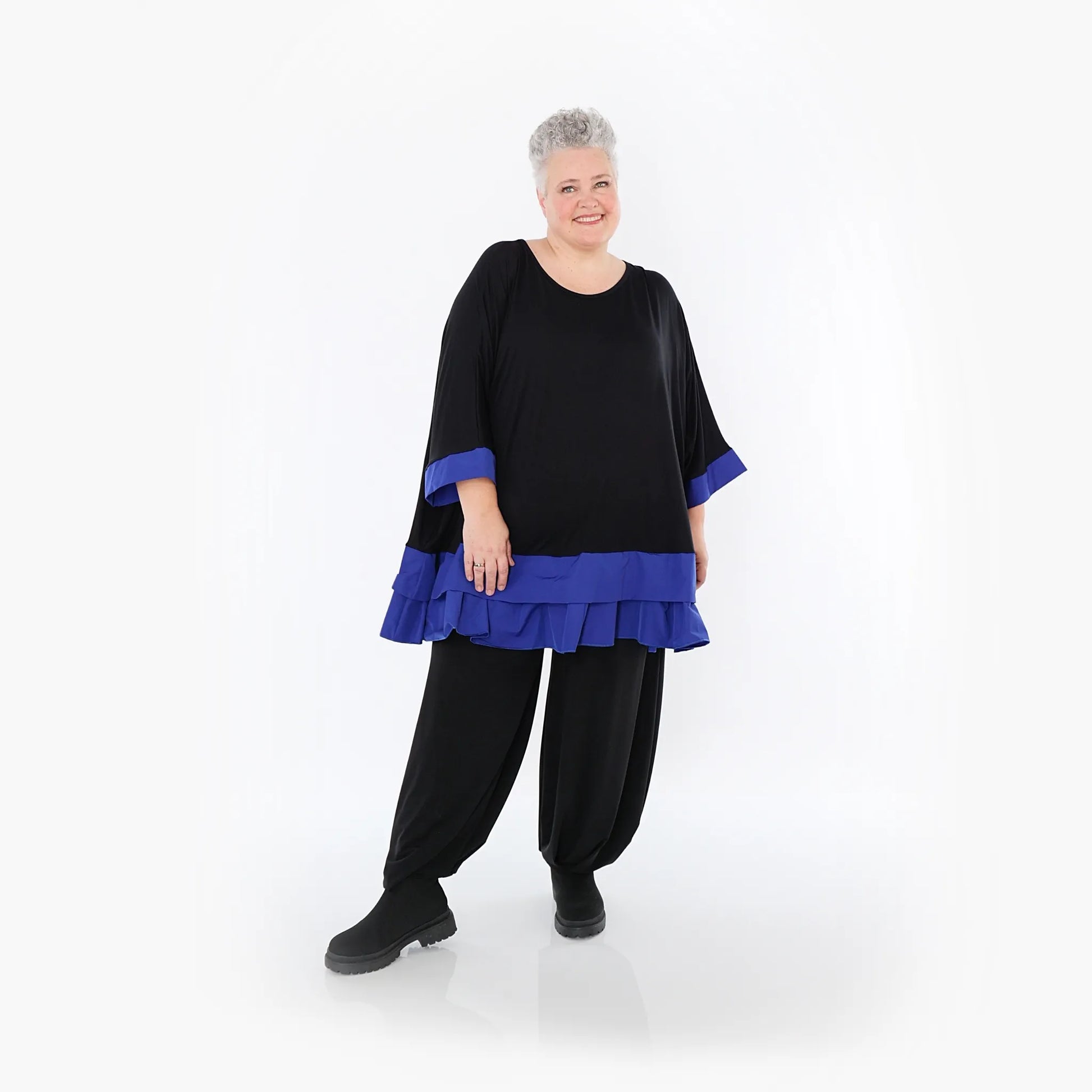  A-Form Bigshirt von AKH Fashion aus Viskose, 1493.07103, Schwarz/Royalblau, Ausgefallen