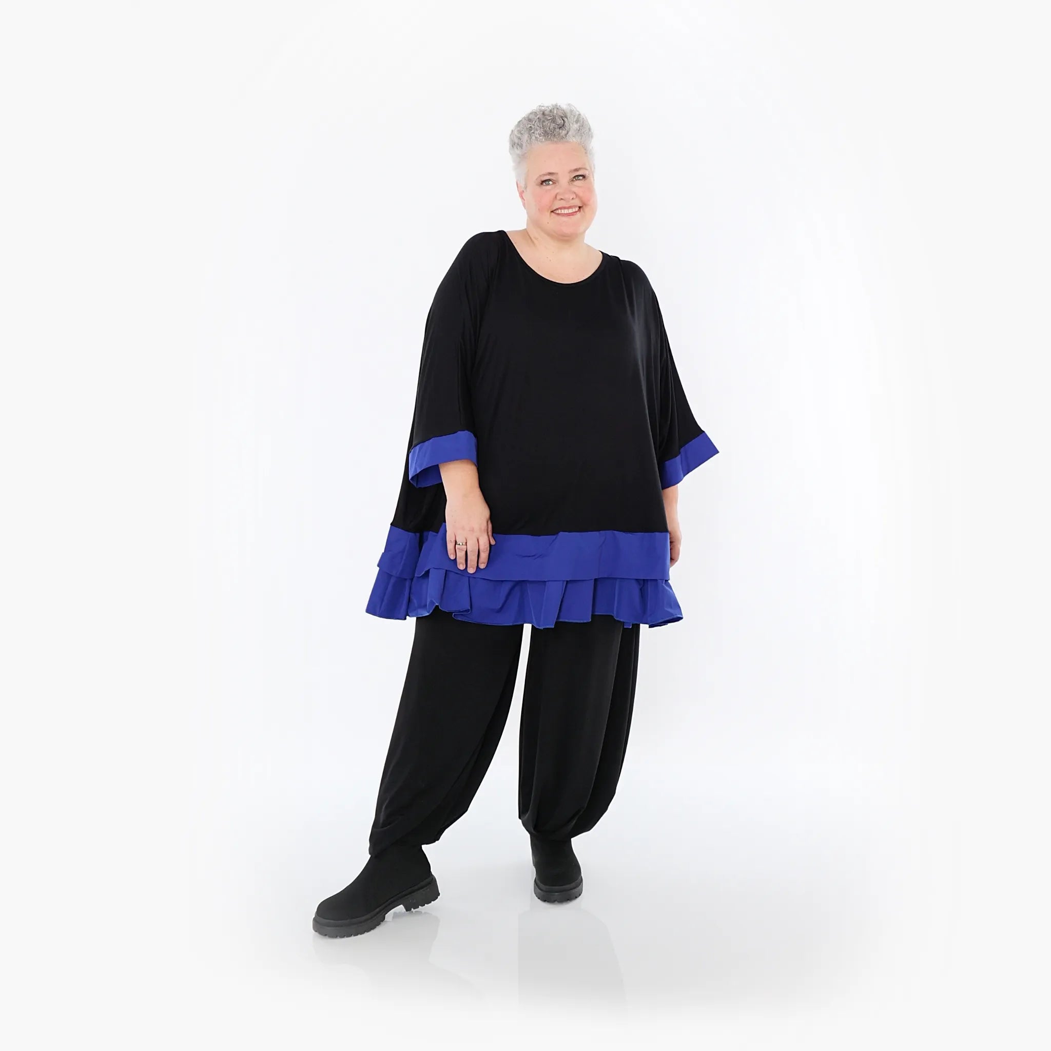  A-Form Bigshirt von AKH Fashion aus Viskose, 1493.07103, Schwarz/Royalblau, Ausgefallen