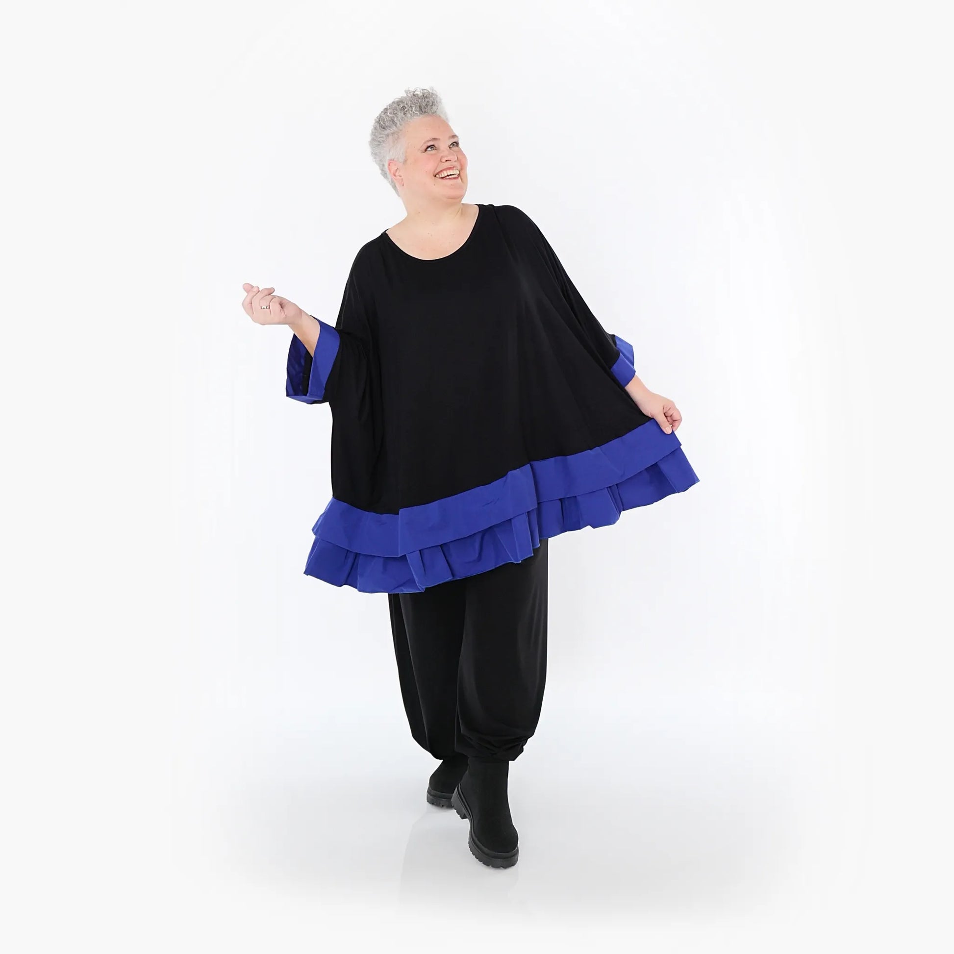 A-Form Bigshirt von AKH Fashion aus Viskose, 1493.07103, Schwarz/Royalblau, Ausgefallen