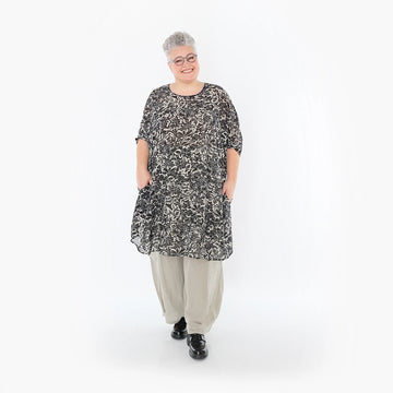  AKH Fashion Bigshirt in gerundeter Form, aus Viskose, 1494.02499, Schwarz/Ecru, Blumen