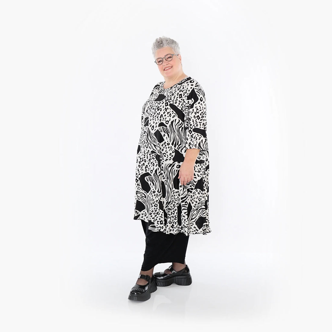  AKH Fashion Bigshirt in Glocken-Form, aus Materialmix, 1499.06563, Schwarz/Weiß, Animal