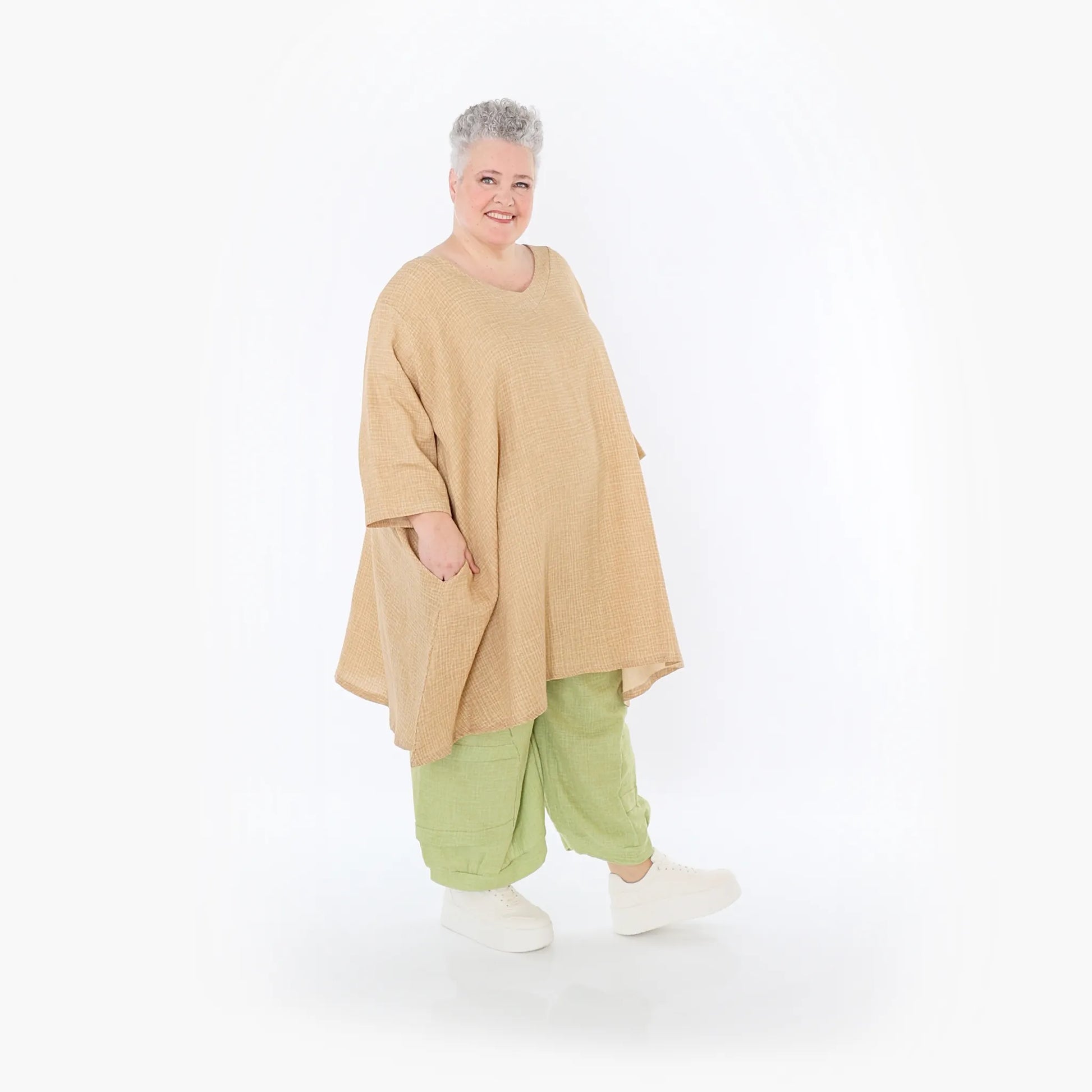  A-Form Bigshirt von AKH Fashion aus Baumwolle, 1501.07022, Cognac, Ausgefallen, Zeitlos