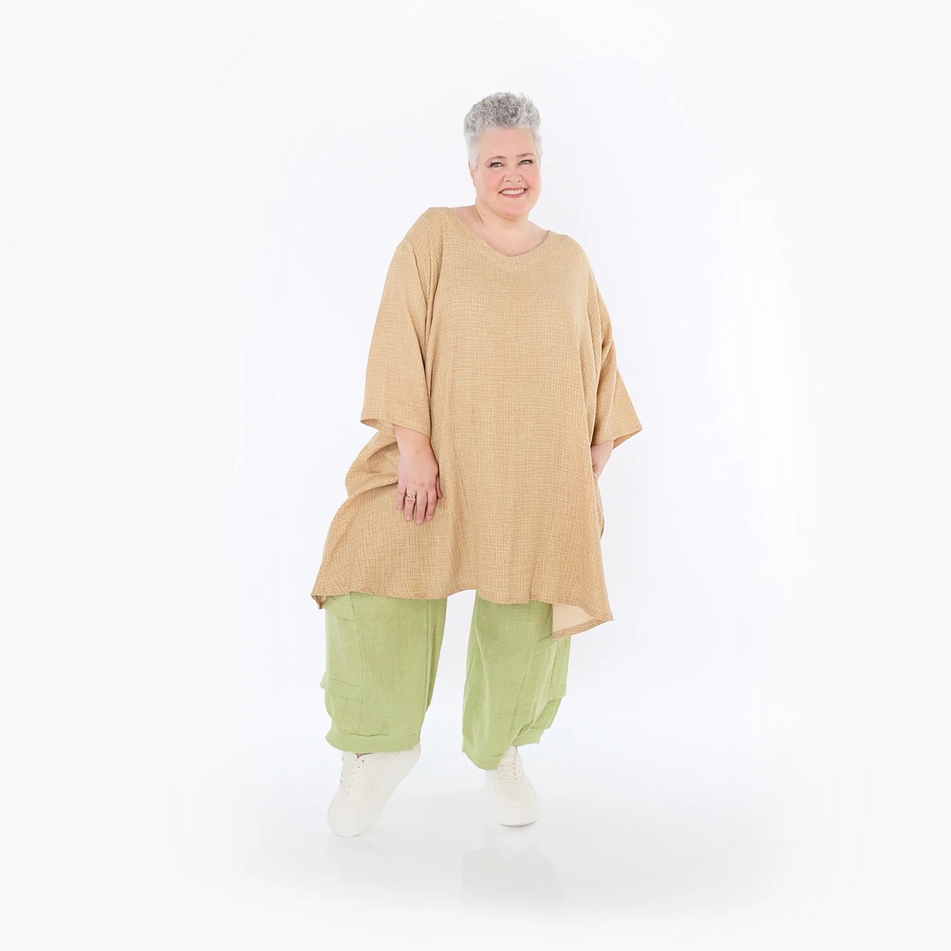  A-Form Bigshirt von AKH Fashion aus Baumwolle, 1501.07022, Cognac, Ausgefallen, Zeitlos