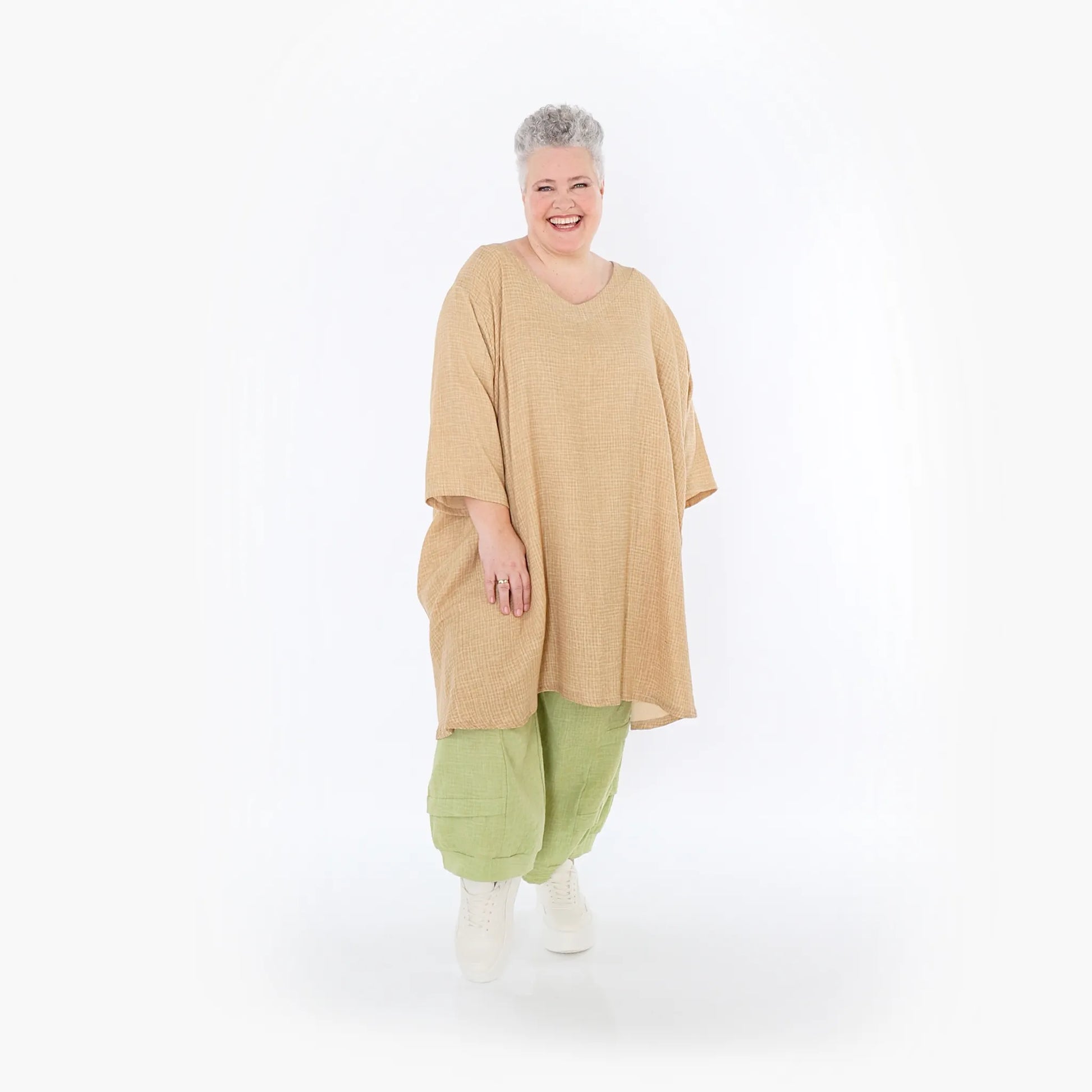  A-Form Bigshirt von AKH Fashion aus Baumwolle, 1501.07022, Cognac, Ausgefallen, Zeitlos