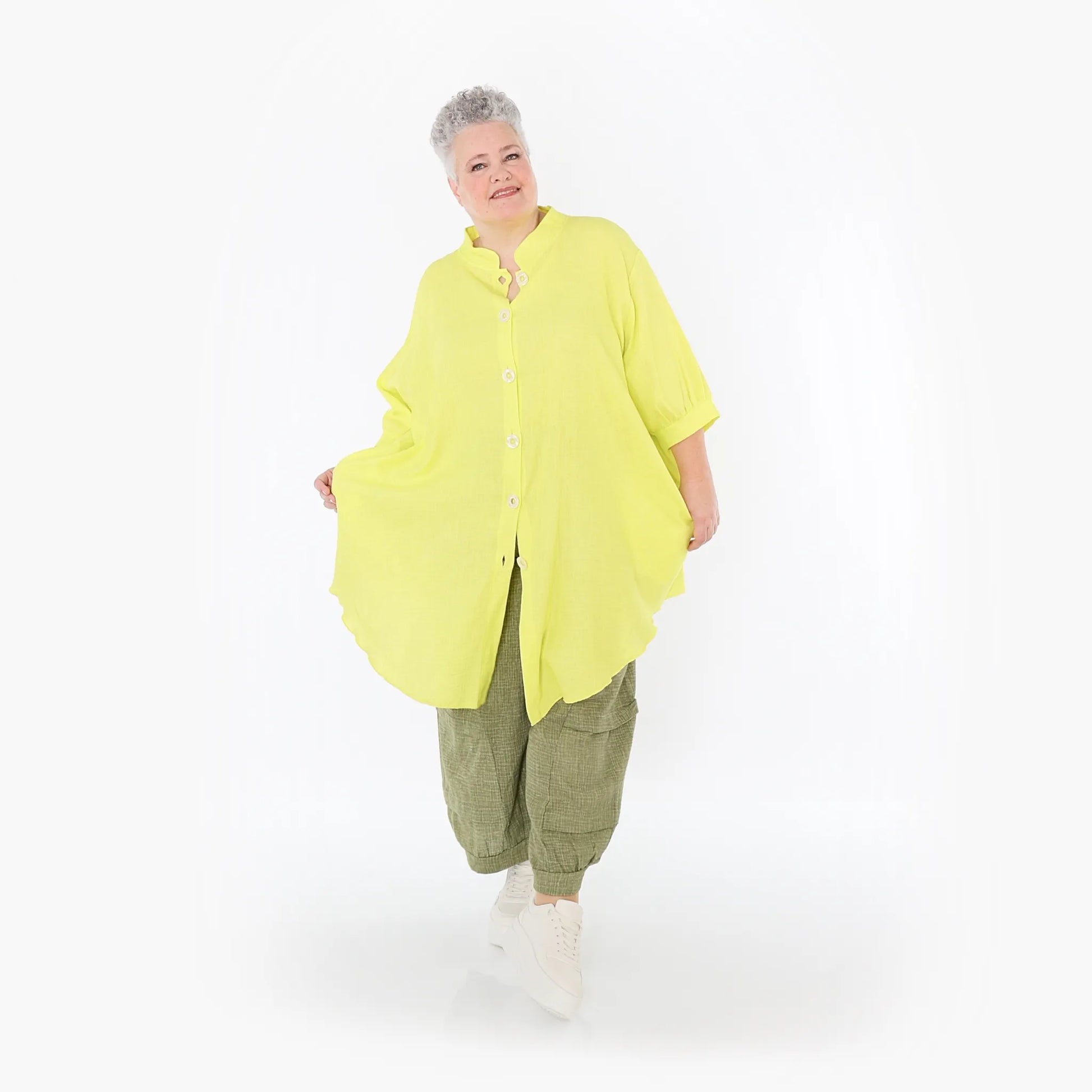  AKH Fashion Bluse in gerundeter Form, aus Baumwolle, 1501.07106, Lime, Ausgefallen, Schick