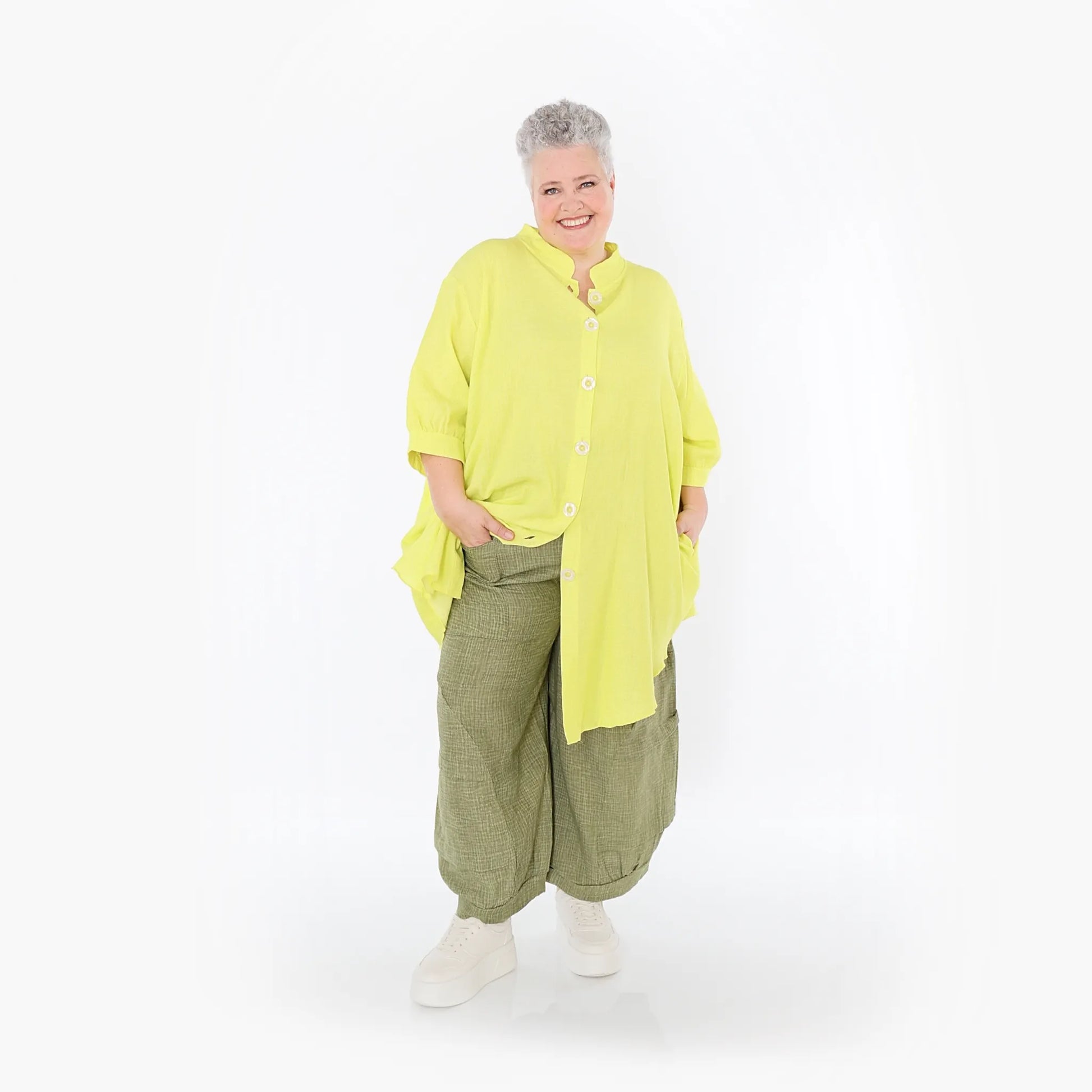  AKH Fashion Bluse in gerundeter Form, aus Baumwolle, 1501.07106, Lime, Ausgefallen, Schick