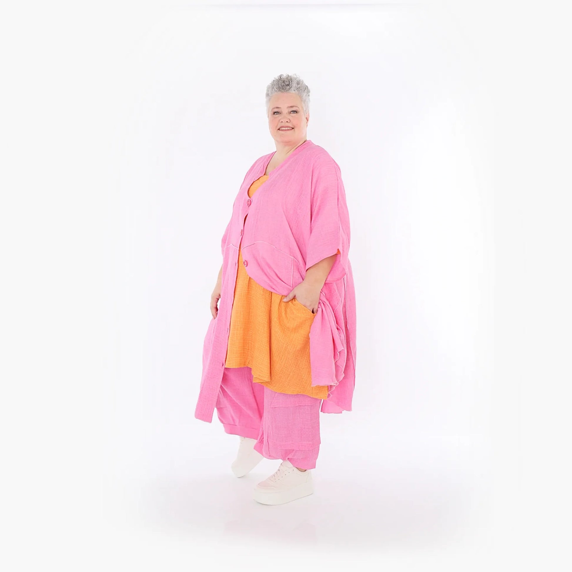  AKH Fashion Jacke in gerundeter Form, aus Baumwolle, 1501.07107, Fuchsia, Ausgefallen