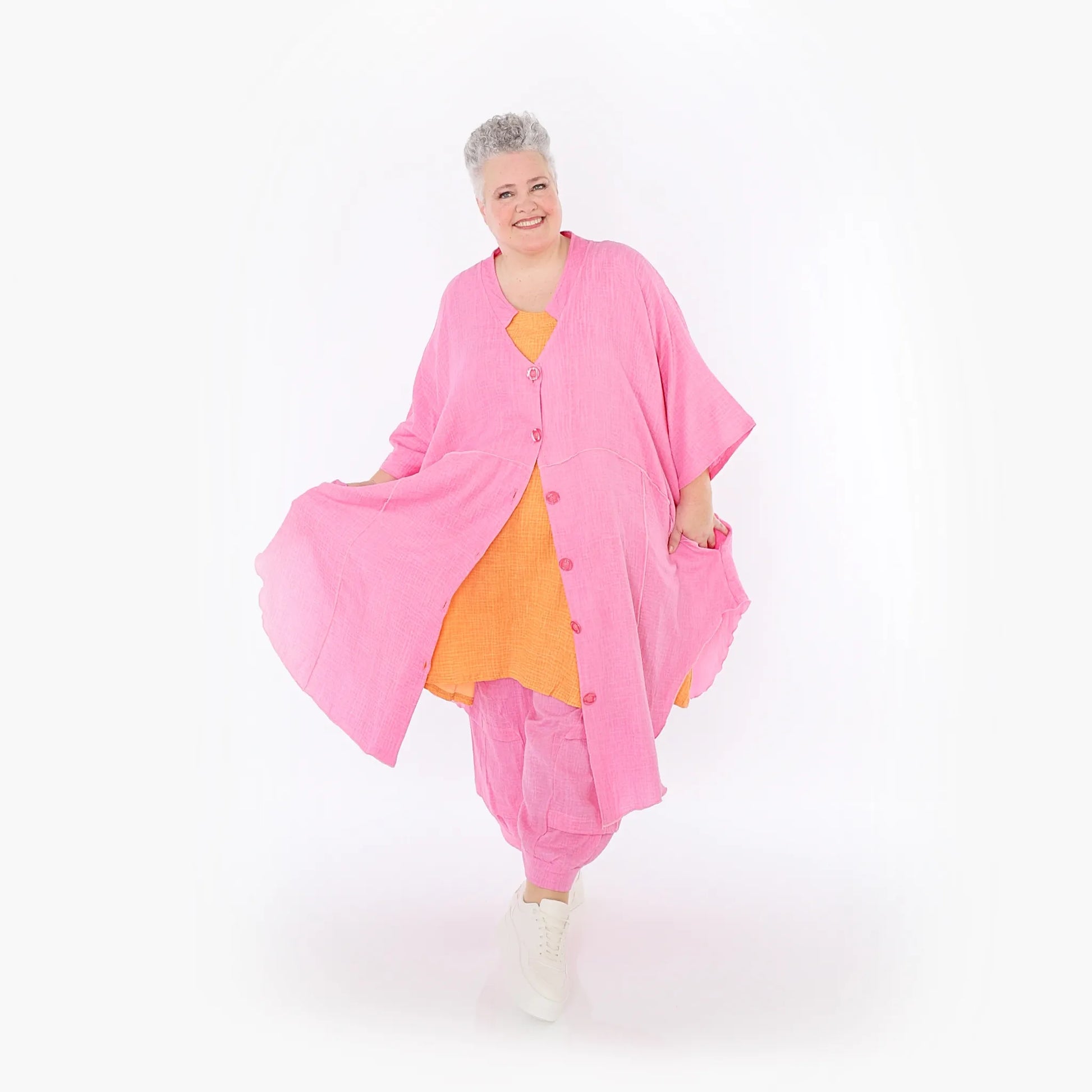  AKH Fashion Jacke in gerundeter Form, aus Baumwolle, 1501.07107, Fuchsia, Ausgefallen