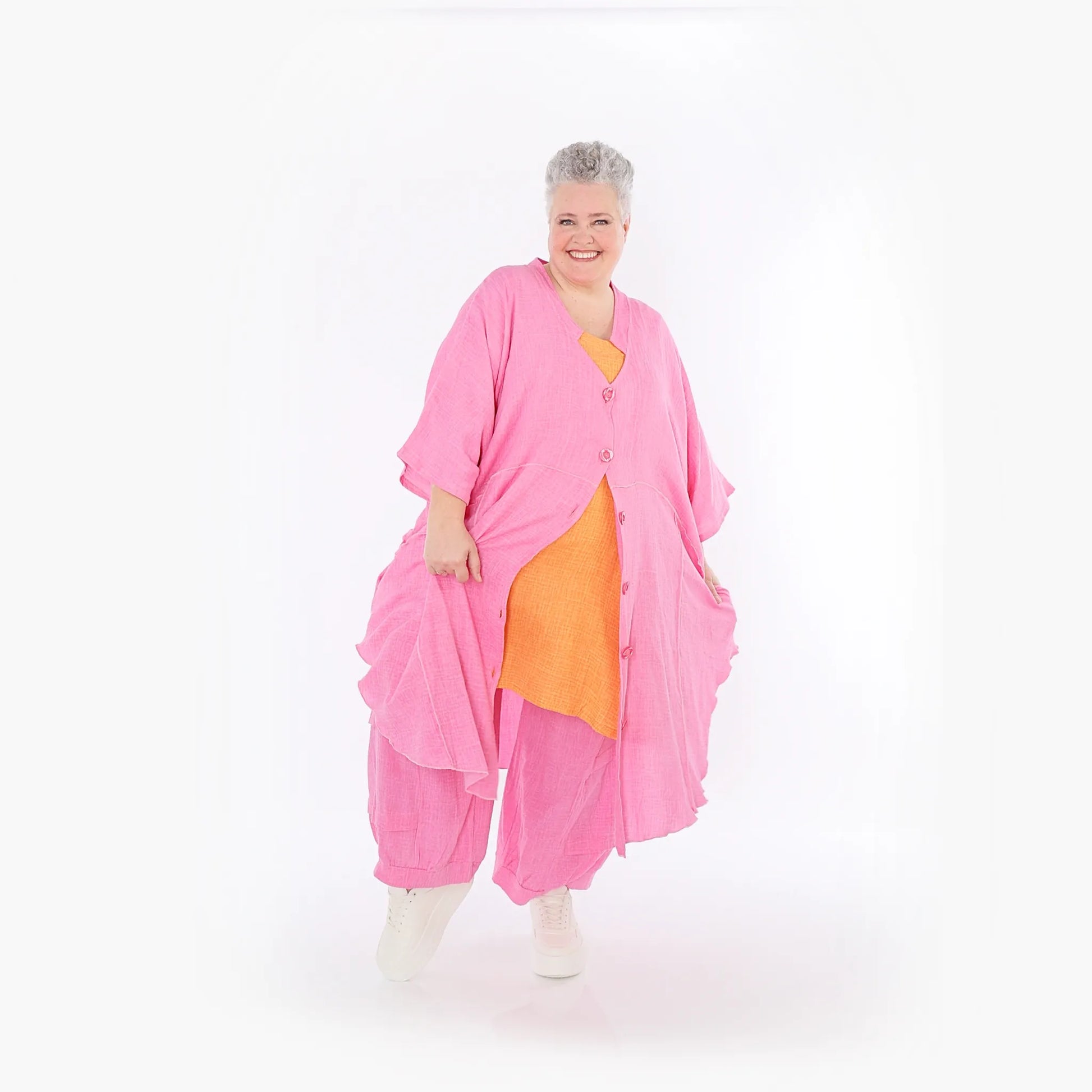  AKH Fashion Jacke in gerundeter Form, aus Baumwolle, 1501.07107, Fuchsia, Ausgefallen