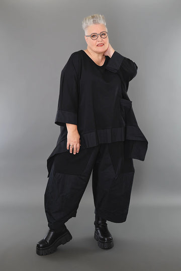  A-Form Bigshirt von AKH Premium aus Materialmix, P1001.6869, Schwarz, Ausgefallen, Zeitlos