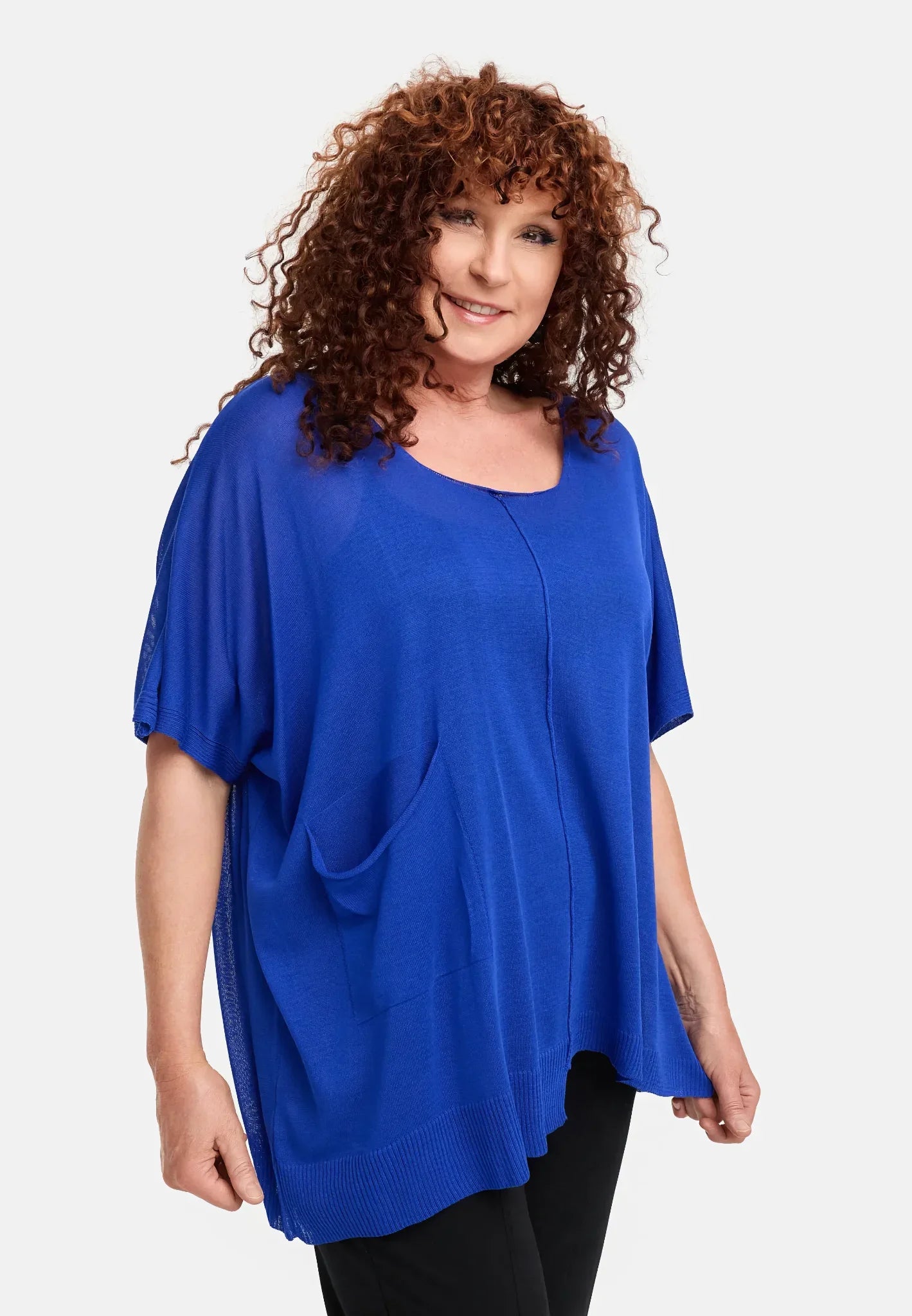  Amandine Pulli in kastiger Form, aus Viskose, A2802, Kobaltblau, Schick, Modern, Bequem