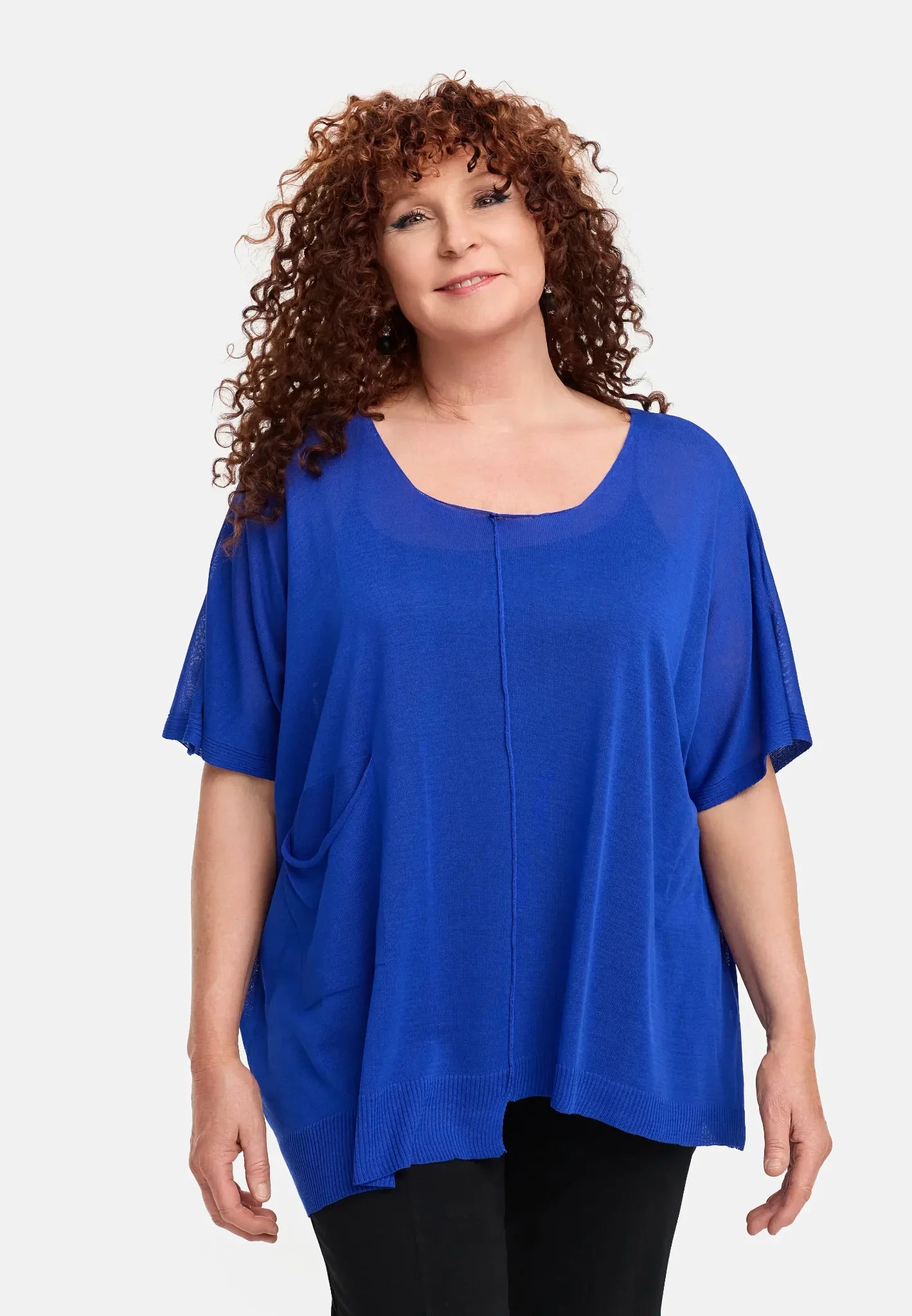  Amandine Pulli in kastiger Form, aus Viskose, A2802, Kobaltblau, Schick, Modern, Bequem