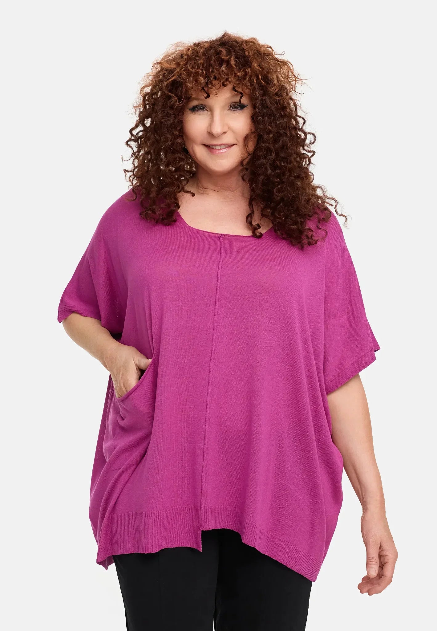  Amandine Pulli in kastiger Form, aus Viskose, A2802, Fuchsia, Schick, Modern, Bequem