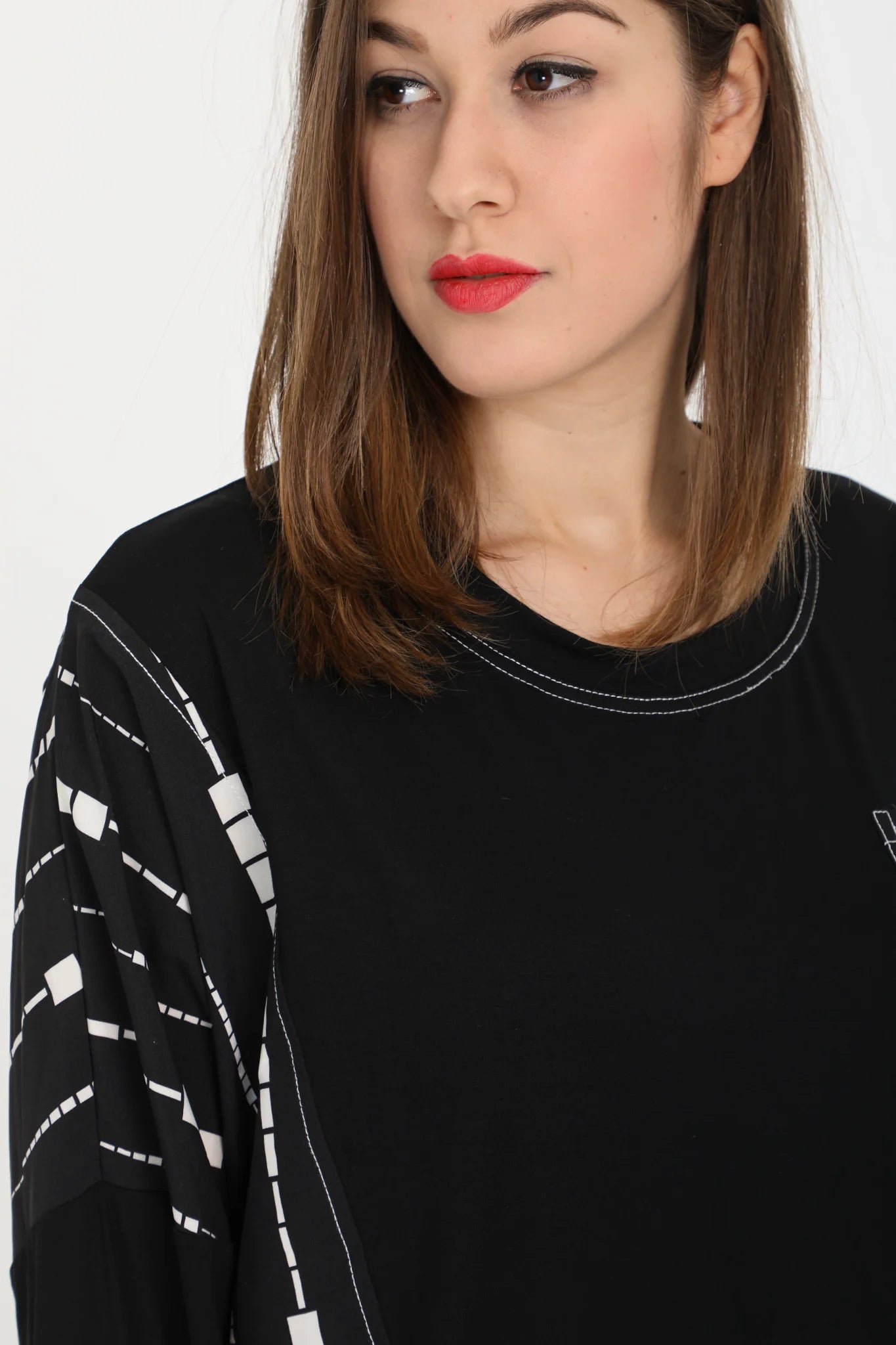  Pomme Rouge Shirt in gerader Form, aus Viskose, C6173, Schwarz-Weiß, Streifen, Schick