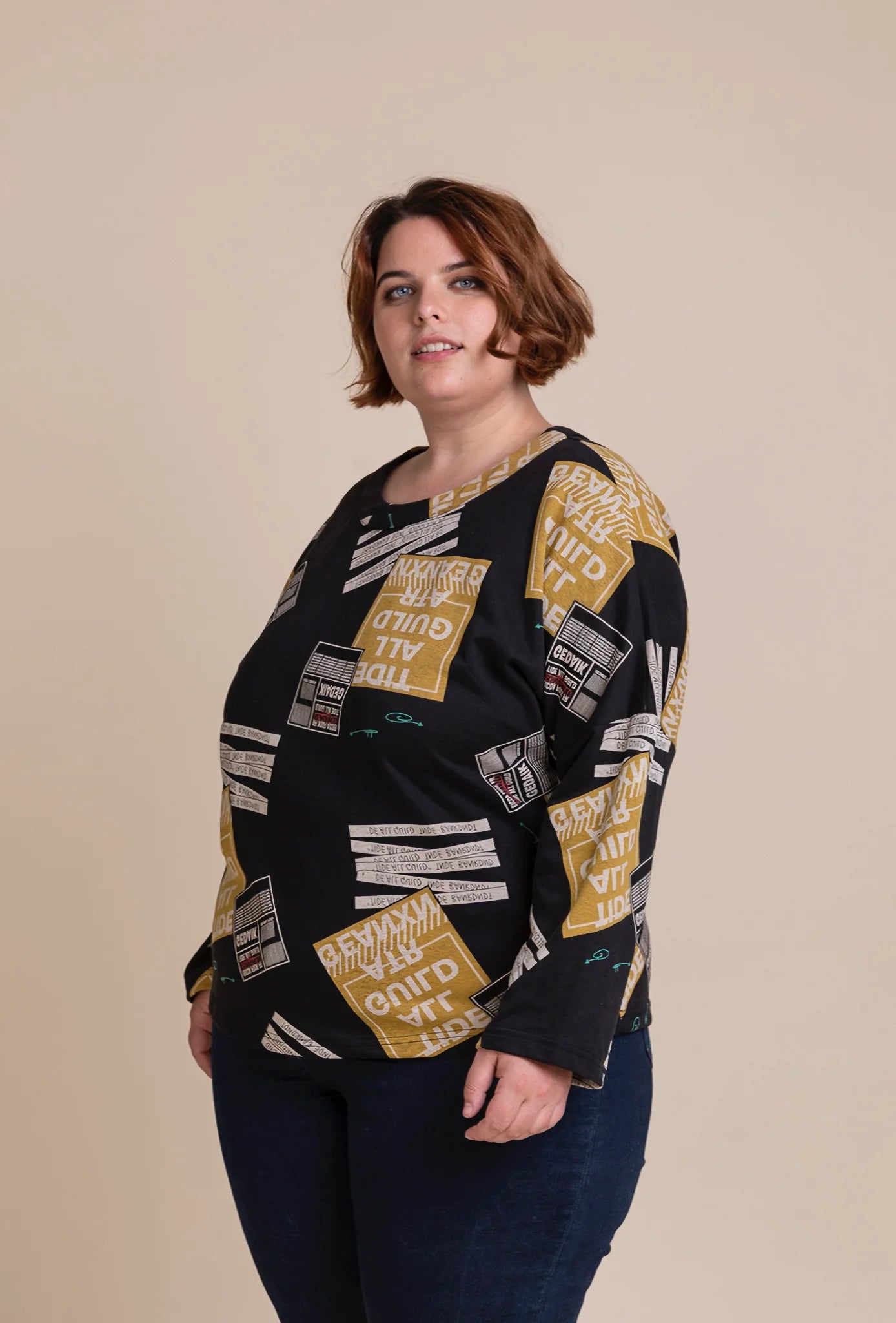  Pomme Rouge Shirt in gerader Form, aus Baumwolle, C6238, Schwarz-Multi, Muster, Schick