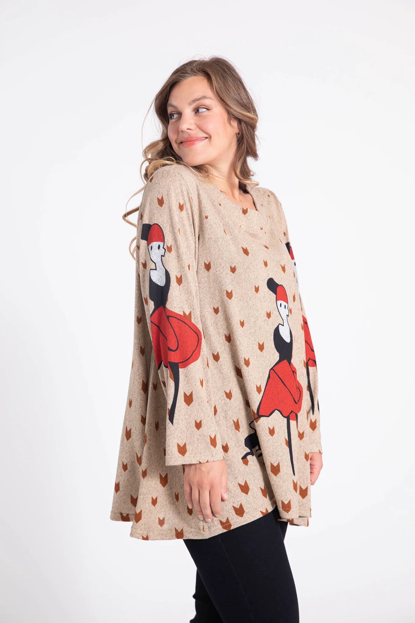  Pomme Rouge Shirt in gerader Form, aus Polyester, C6514, Taupe-Rot, Muster, Schick