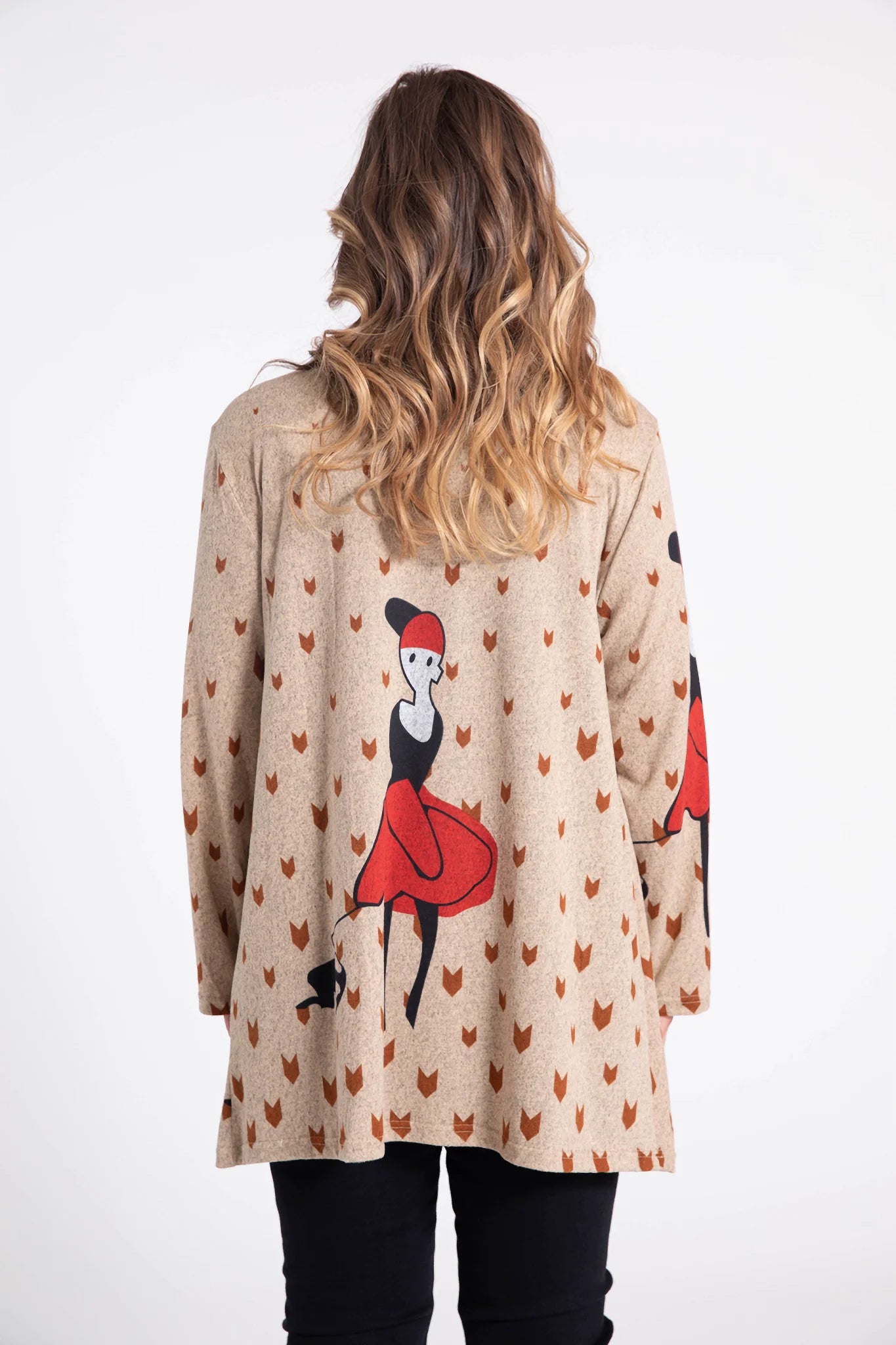  Pomme Rouge Shirt in gerader Form, aus Polyester, C6514, Taupe-Rot, Muster, Schick