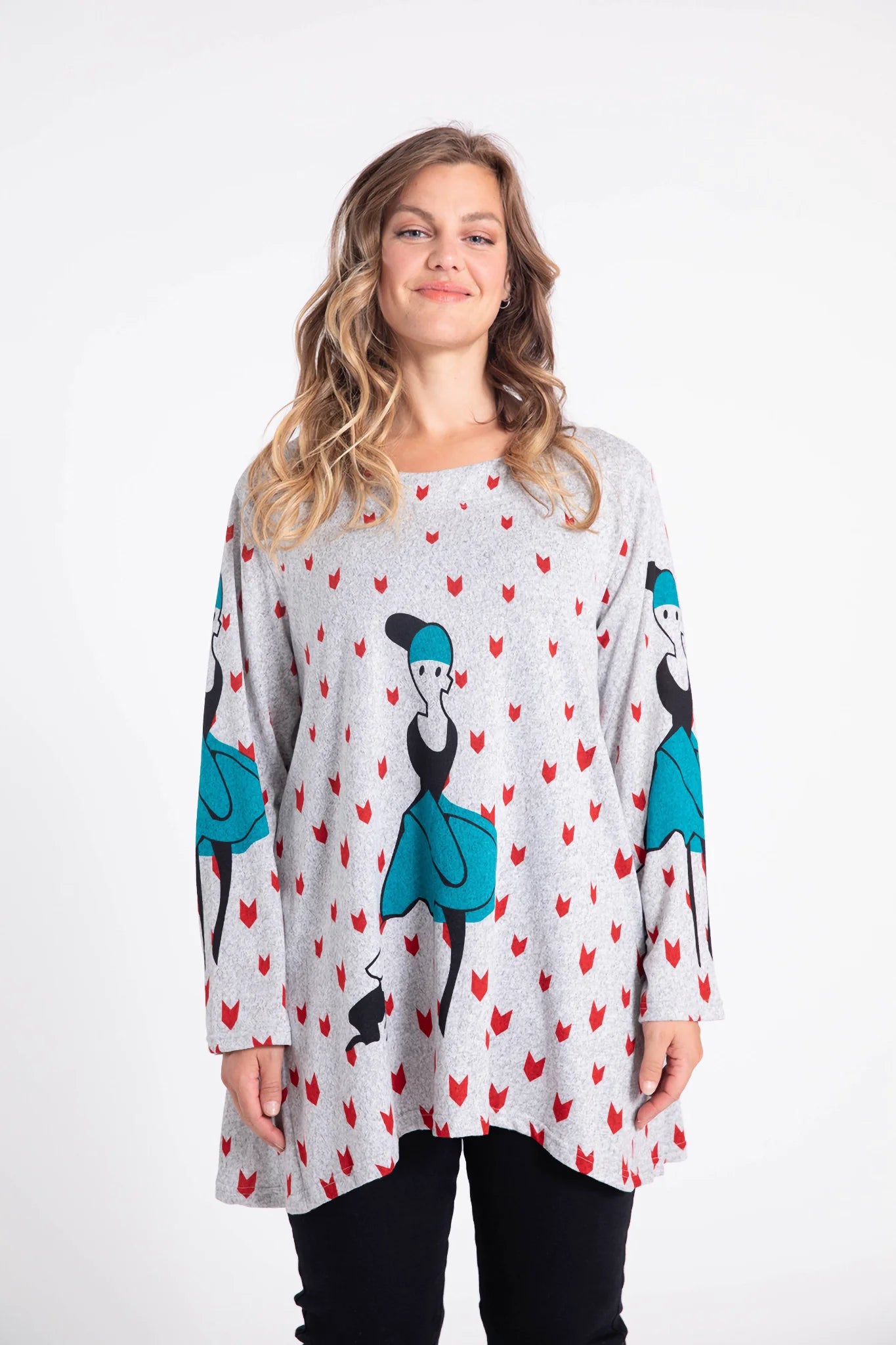  Pomme Rouge Shirt in gerader Form, aus Polyester, C6514, Petrol-Grau, Muster, Schick